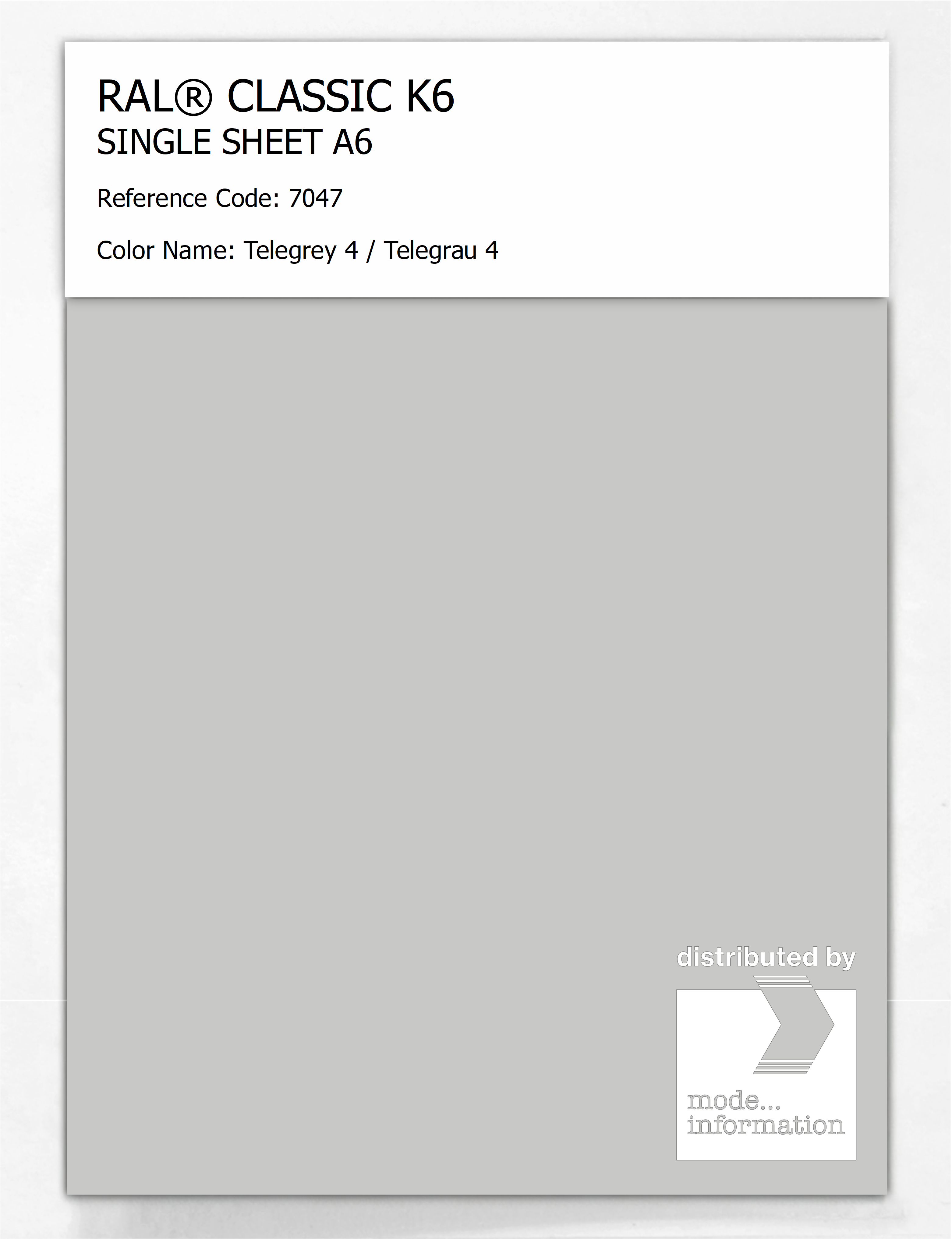 Artikelbild 1 des Artikels “RAL® CLASSIC K6 SINGLE SHEET A6 7047 Telegrey 4 / Telegrau 4 “