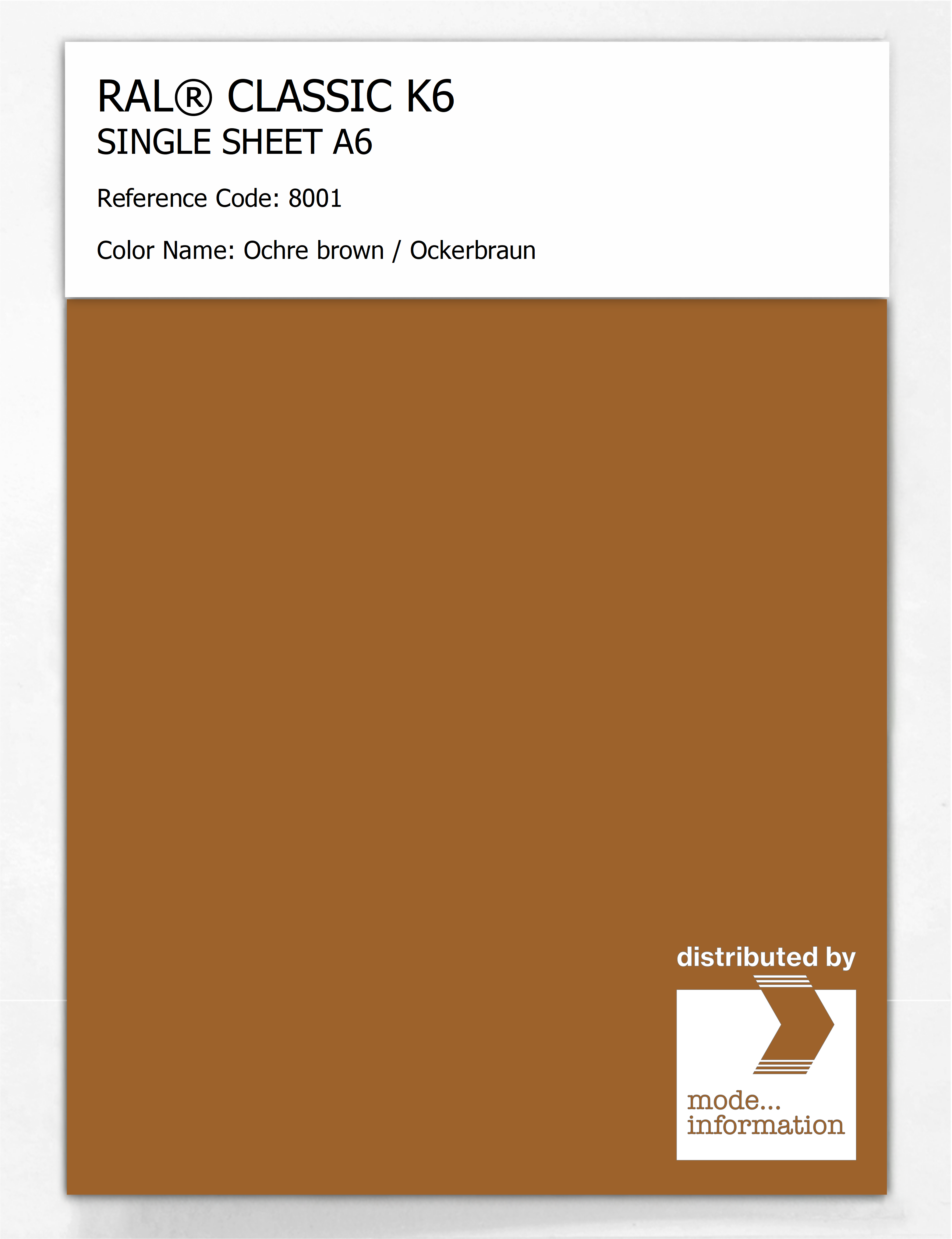 Artikelbild 1 des Artikels “RAL® CLASSIC K6 SINGLE SHEET A6 8001 Ochre brown / Ockerbraun “