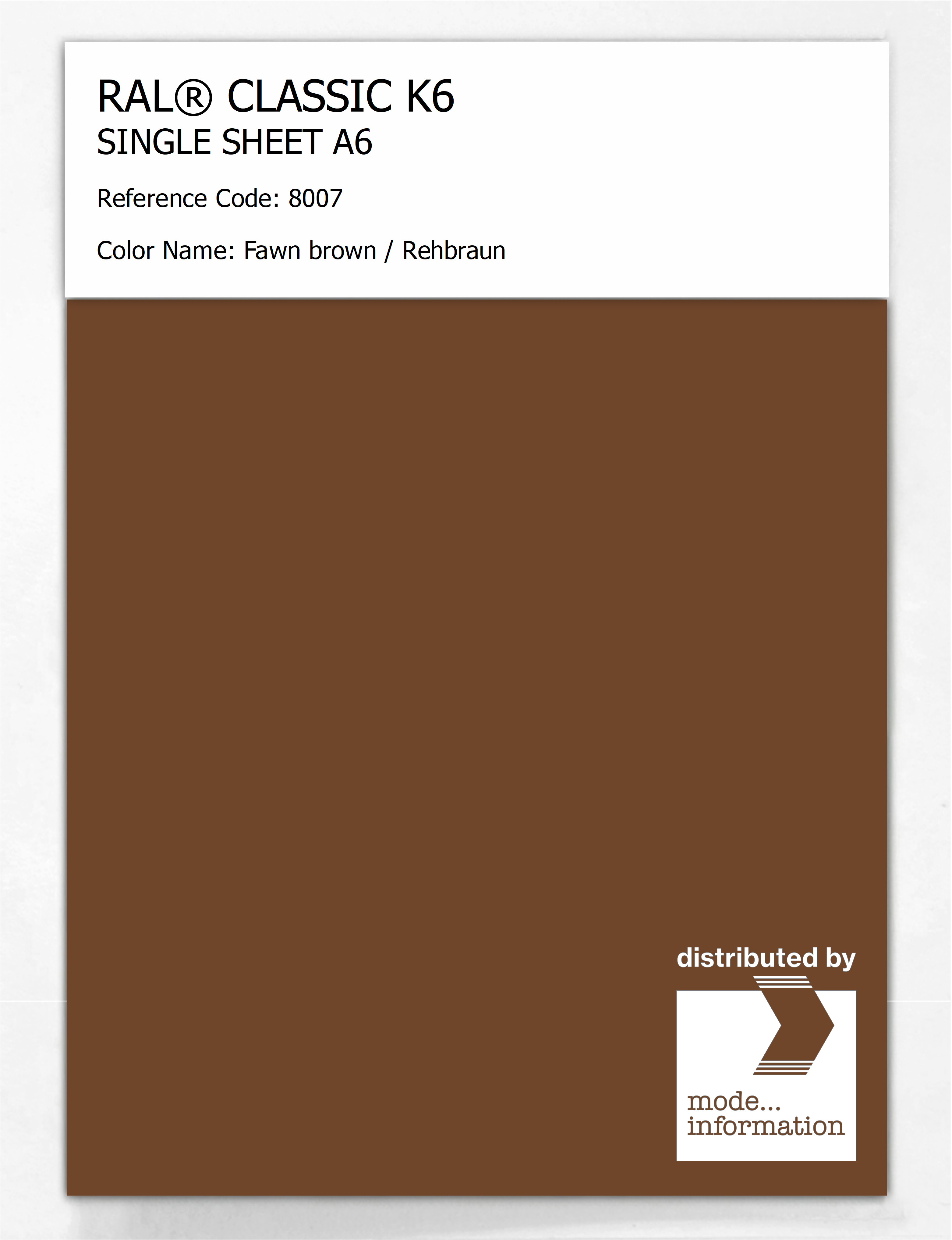 Product image 1 of the product “RAL® CLASSIC K6 SINGLE SHEET A6 8007 Fawn brown / Rehbraun ”