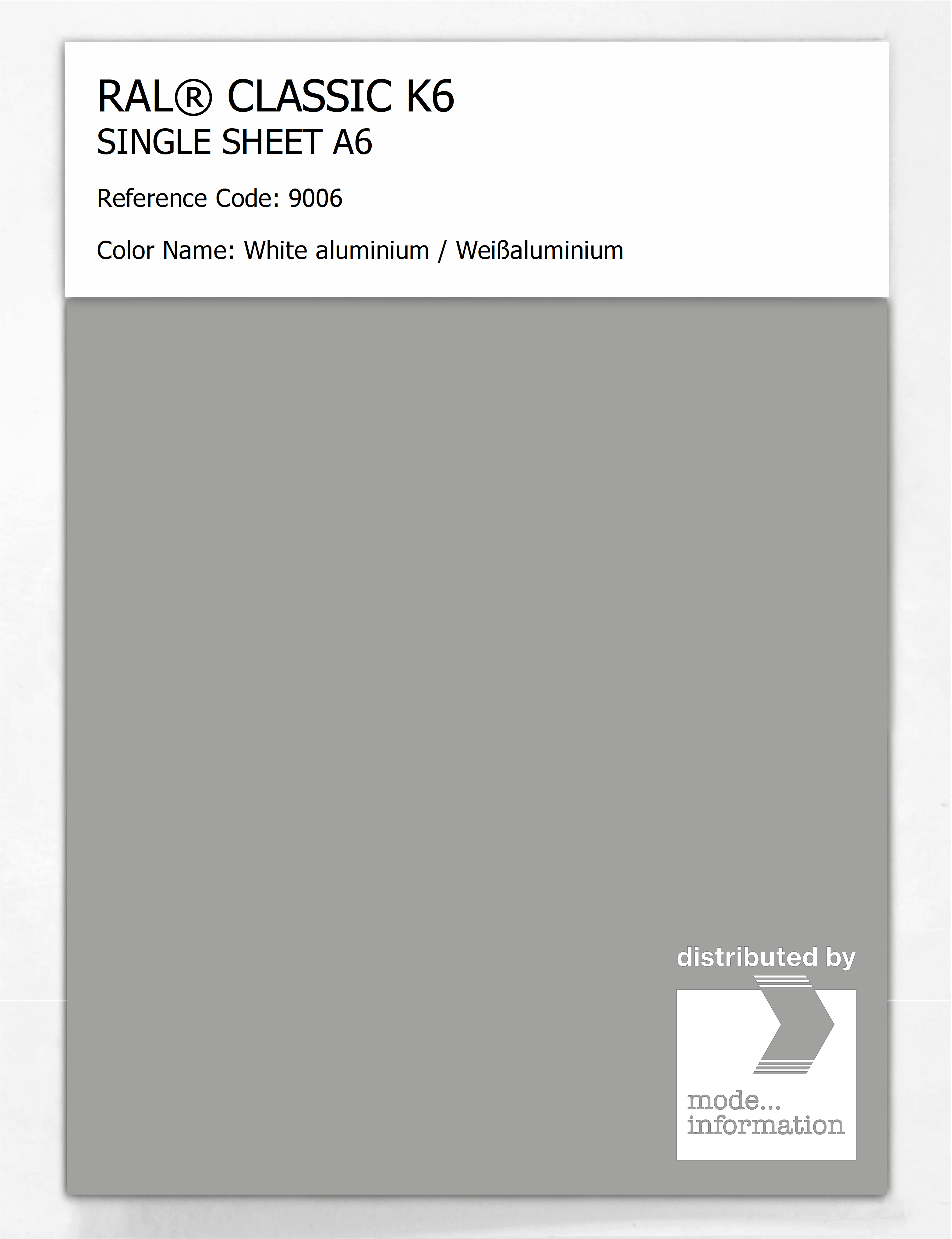 Artikelbild 1 des Artikels “RAL® CLASSIC K6 SINGLE SHEET A6 9006 White aluminium / Weißaluminium “