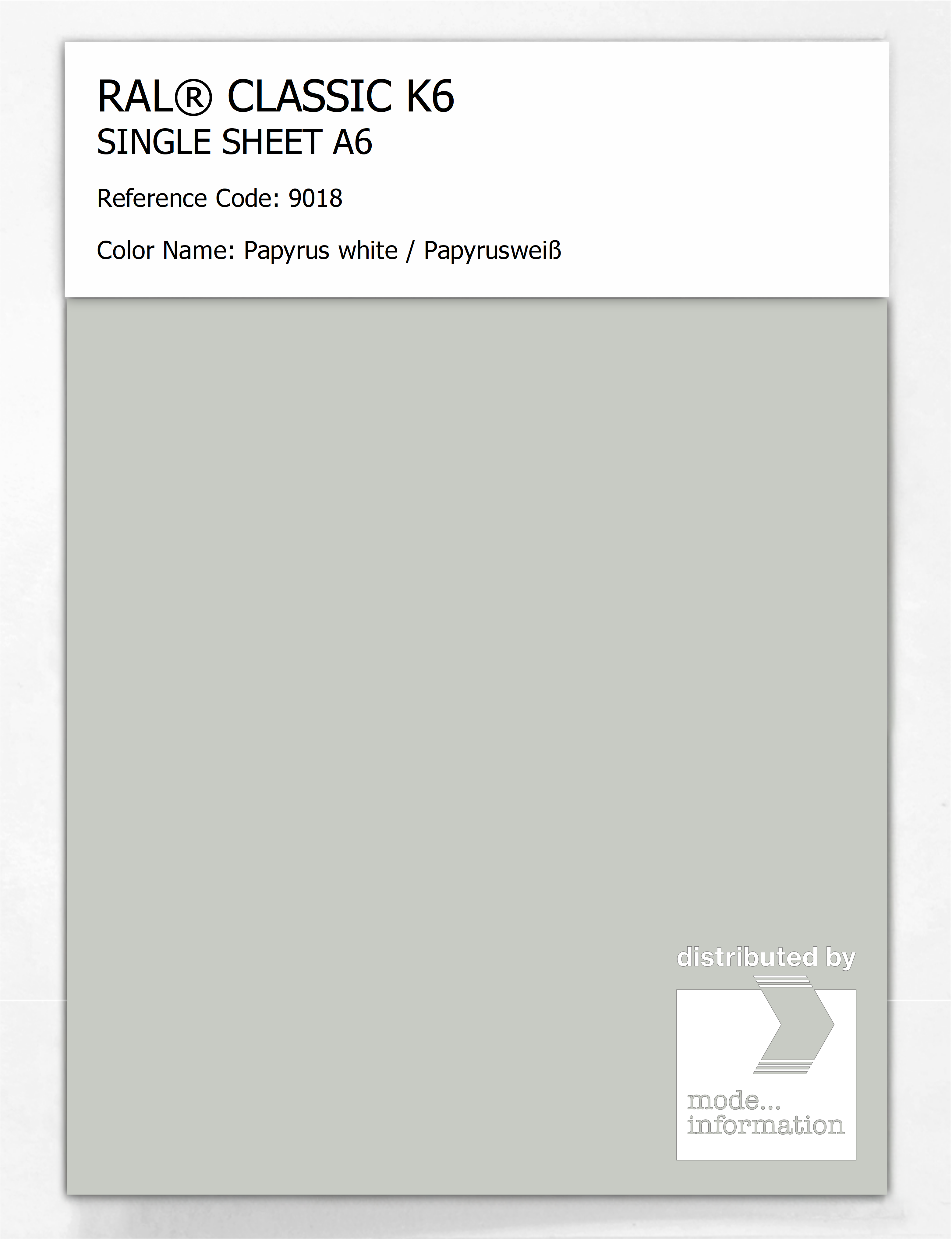 Product image 1 of the product “RAL® CLASSIC K6 SINGLE SHEET A6 9018 Papyrus white / Papyrusweiß ”