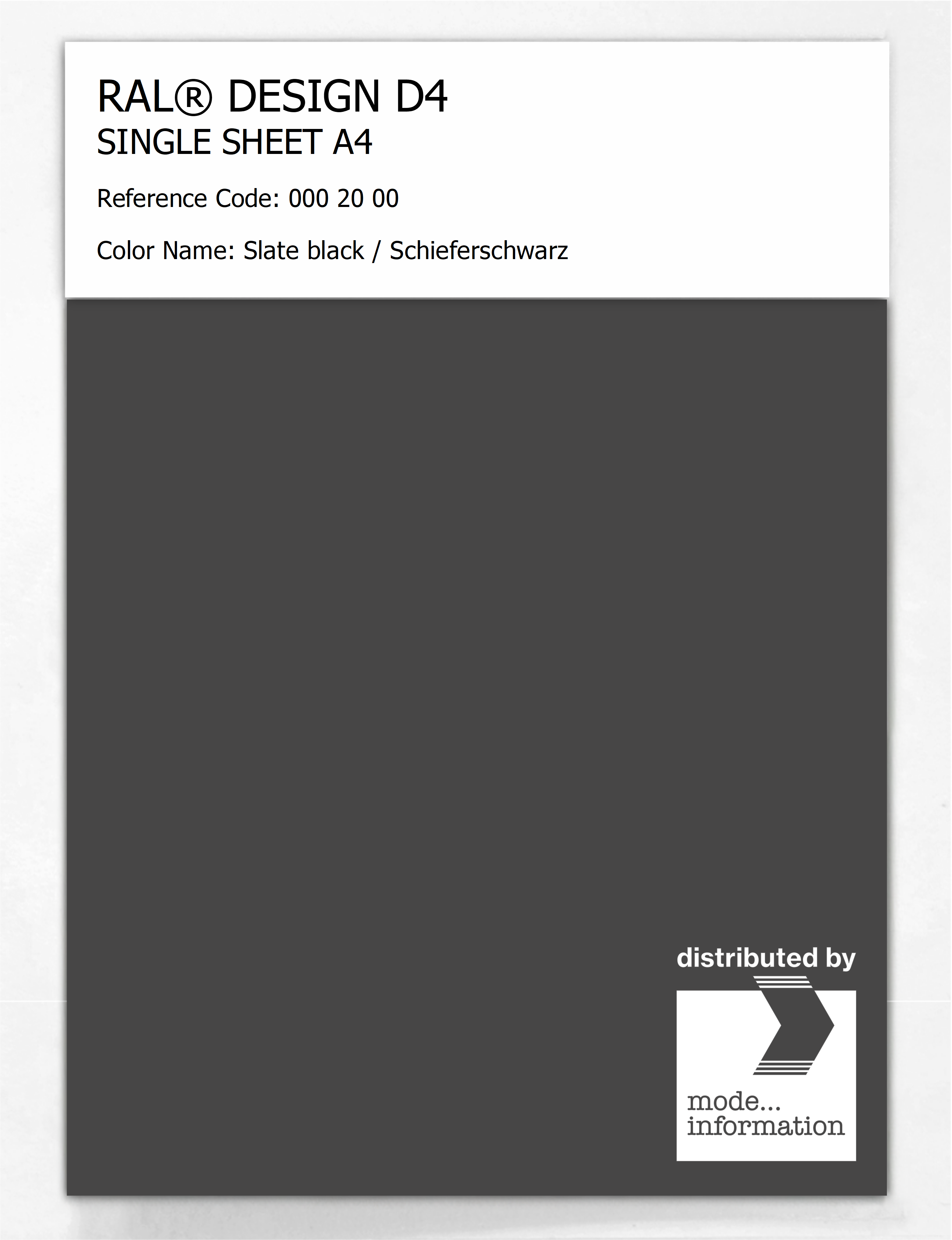 Product image 1 of the product “RAL® DESIGN D4 SINGLE SHEET A4 000 20 00 Slate black / Schieferschwarz ”