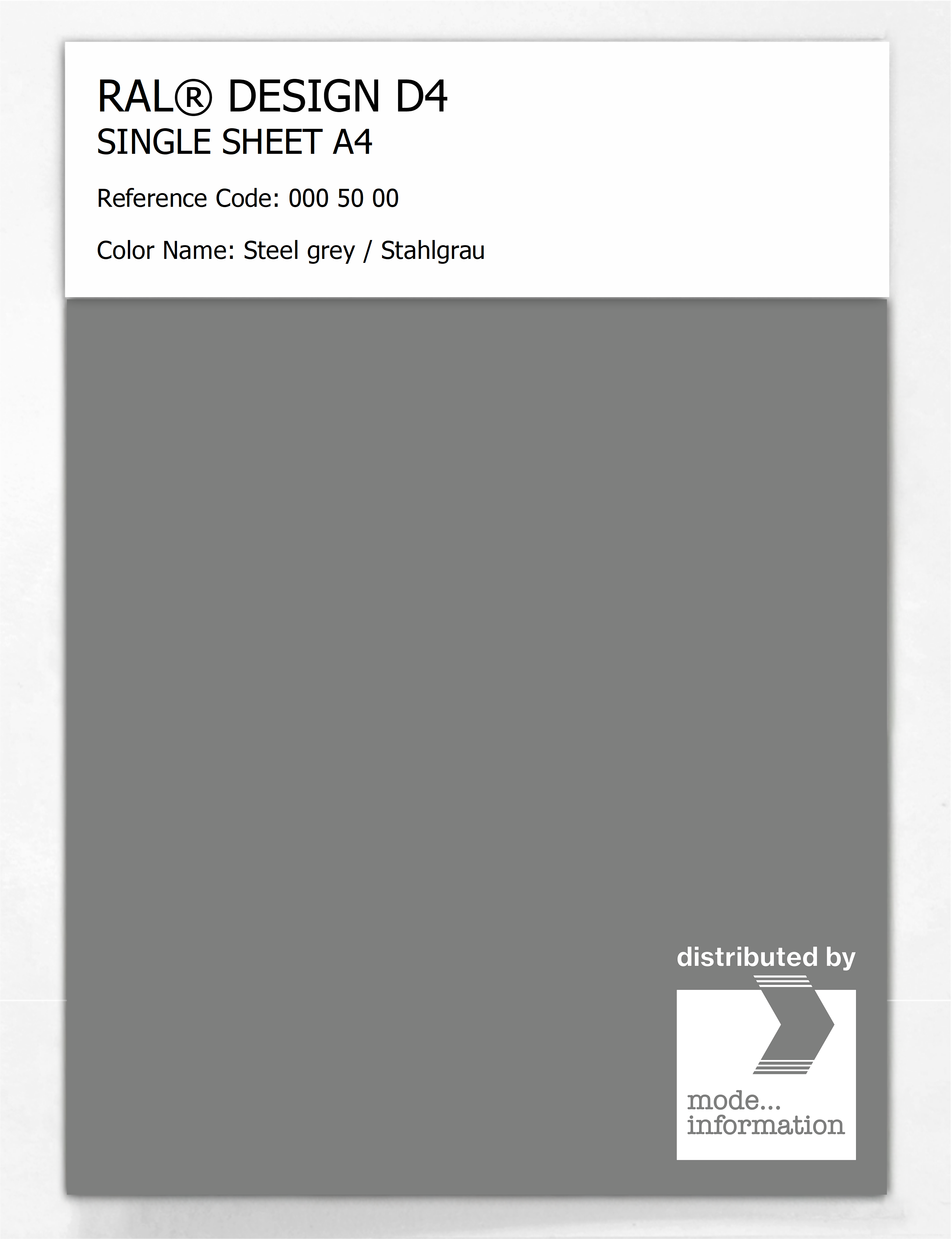 Product image 1 of the product “RAL® DESIGN D4 SINGLE SHEET A4 000 50 00 Steel grey / Stahlgrau ”
