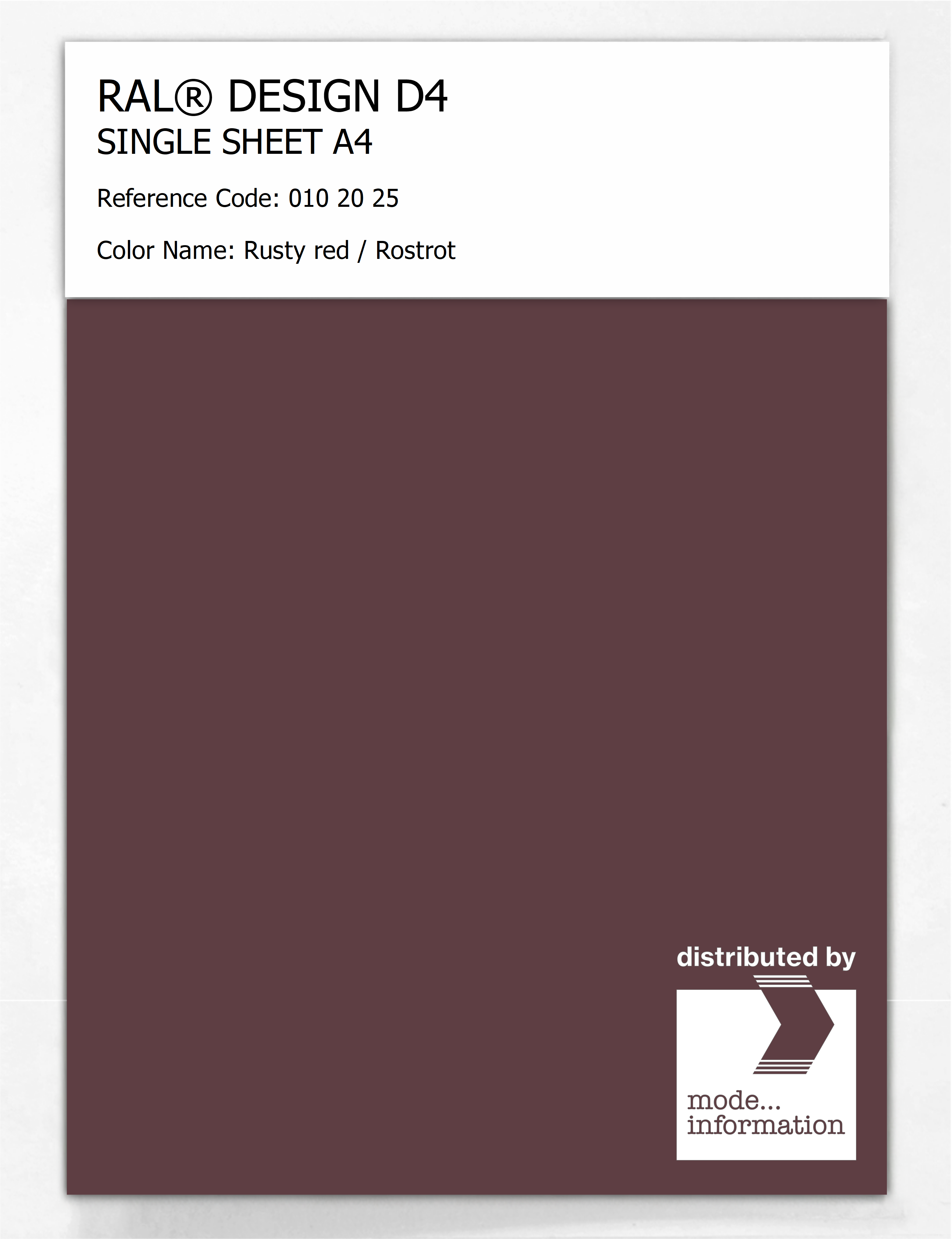 Product image 1 of the product “RAL® DESIGN D4 SINGLE SHEET A4 010 20 25 Rusty red / Rostrot ”
