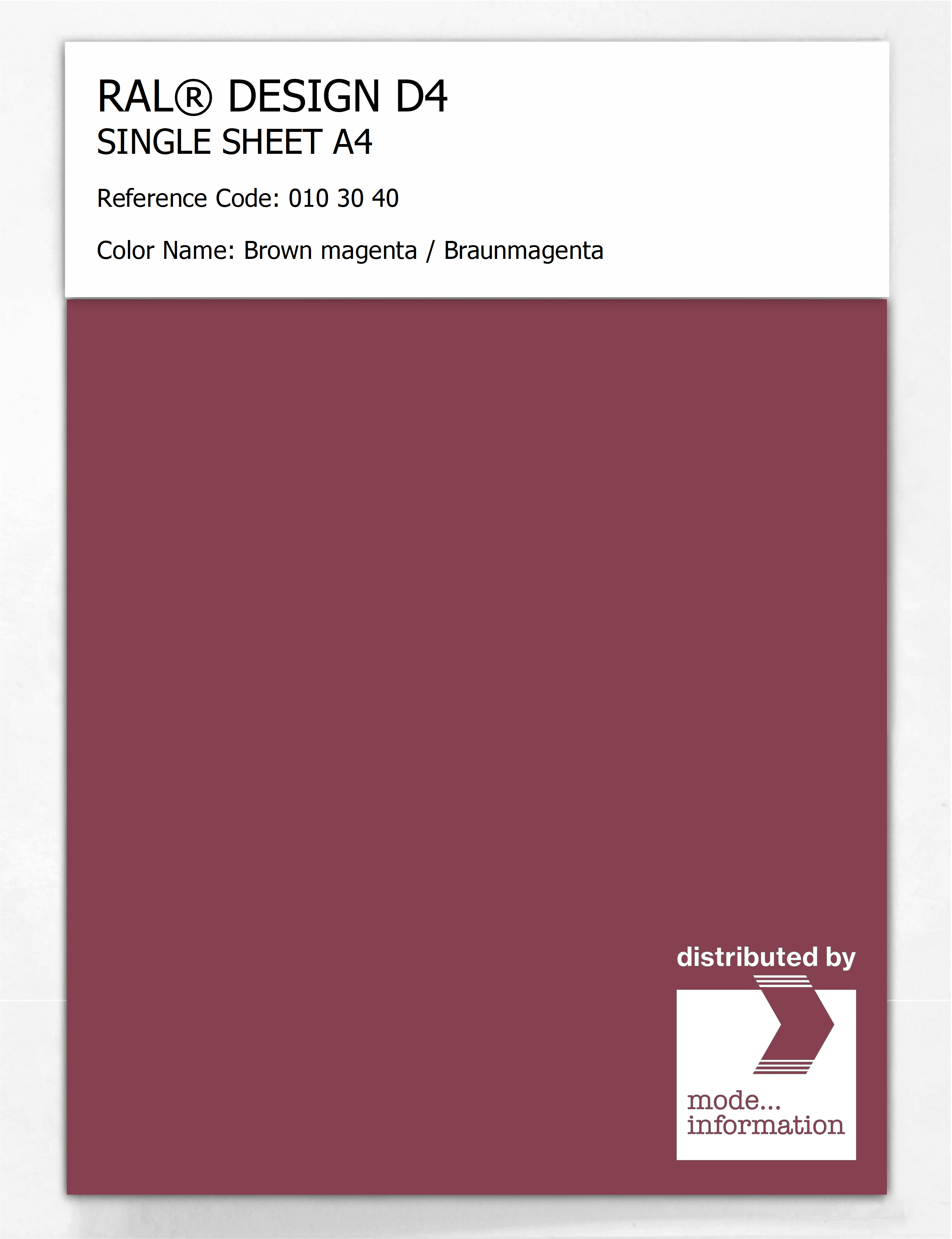 Product image 1 of the product “RAL® DESIGN D4 SINGLE SHEET A4 010 30 40 Brown magenta / Braunmagenta ”