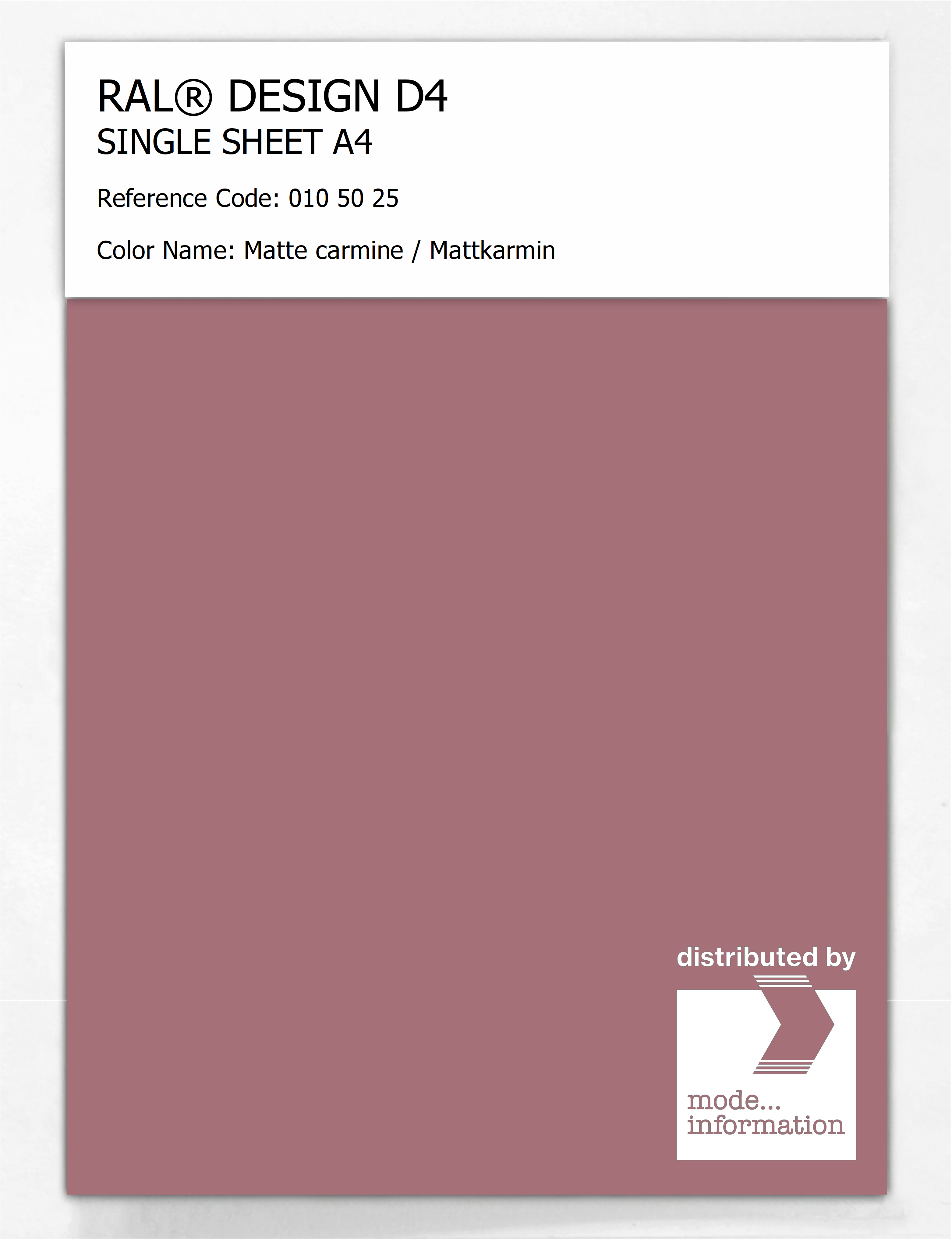 Product image 1 of the product “RAL® DESIGN D4 SINGLE SHEET A4 010 50 25 Matte carmine / Mattkarmin ”