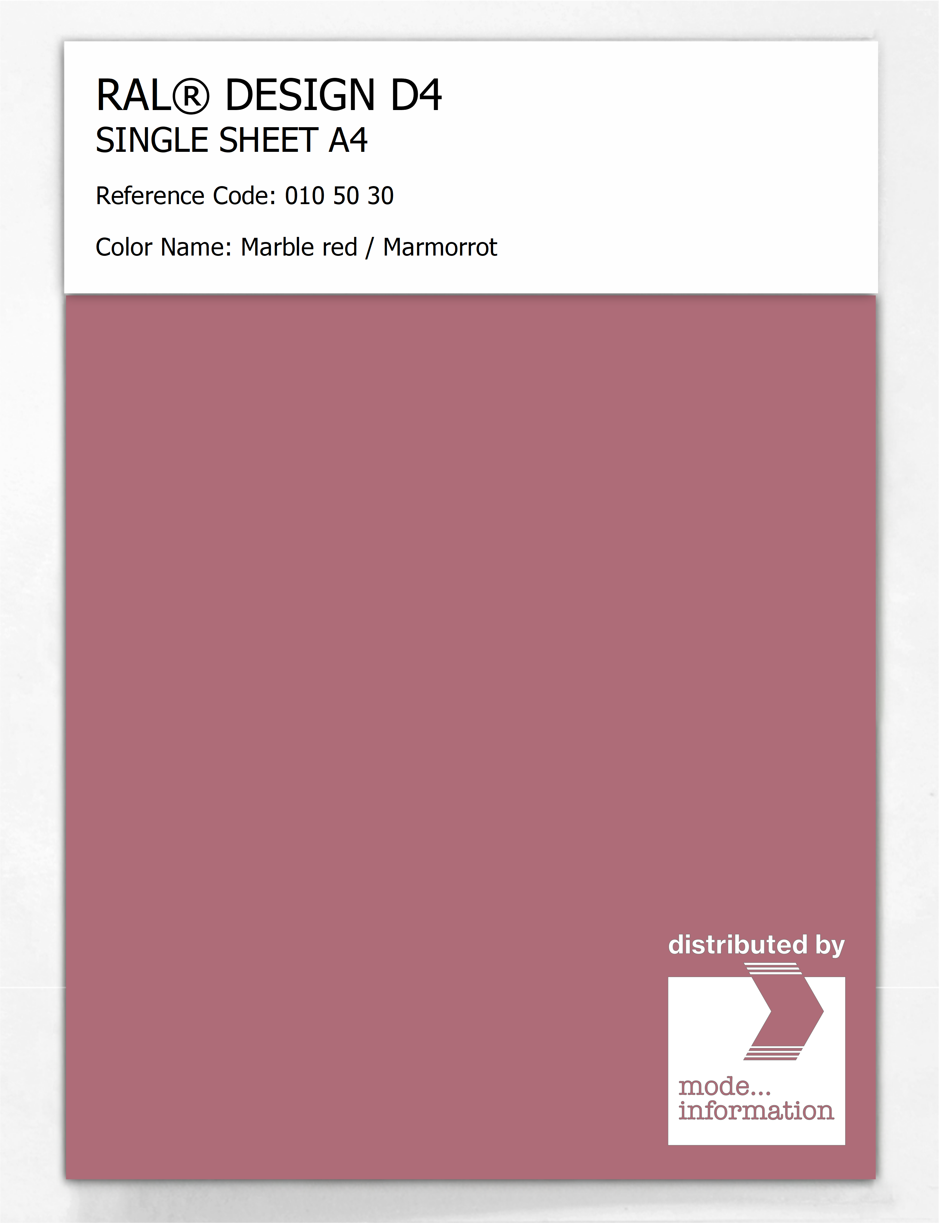 Product image 1 of the product “RAL® DESIGN D4 SINGLE SHEET A4 010 50 30 Marble red / Marmorrot ”