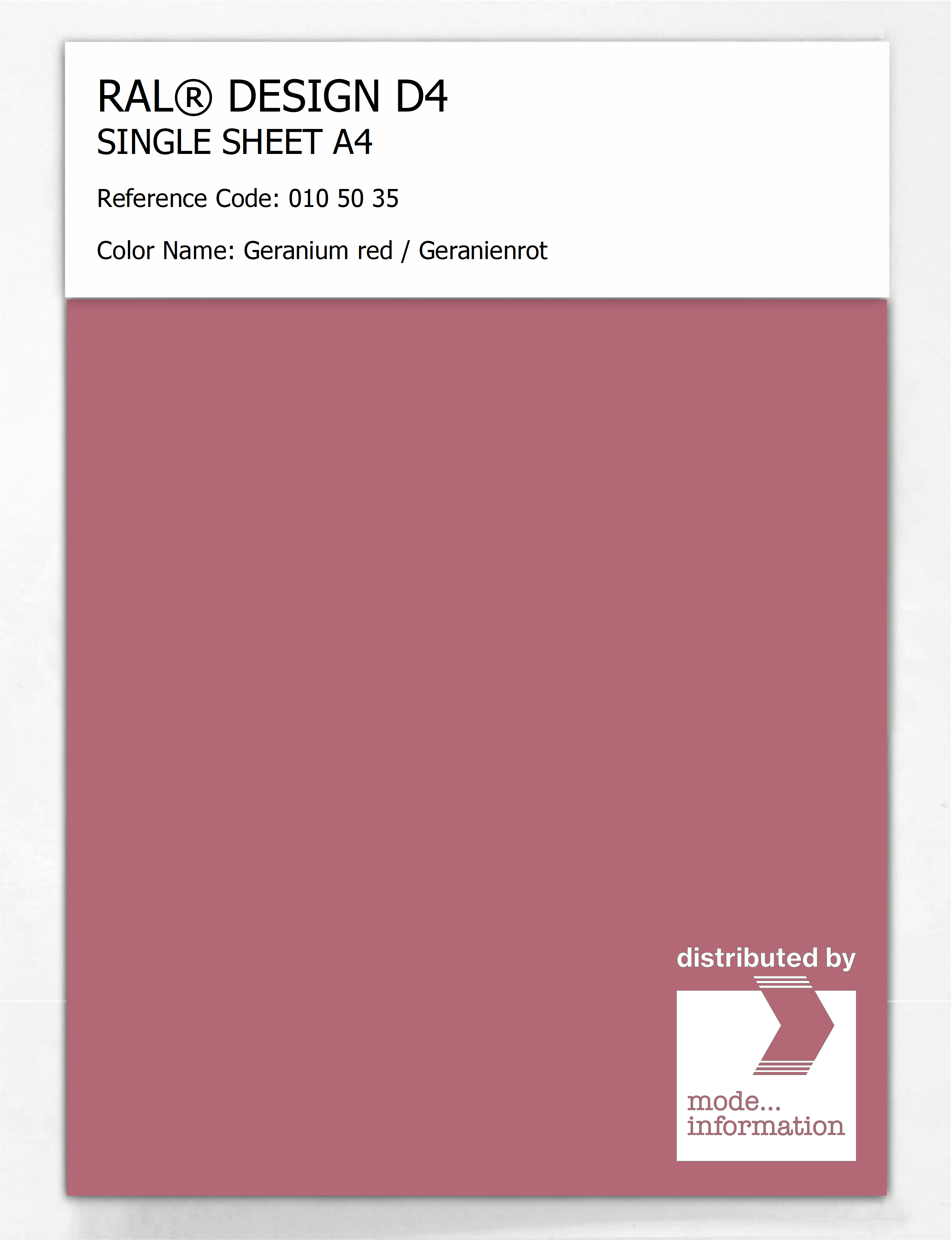 Product image 1 of the product “RAL® DESIGN D4 SINGLE SHEET A4 010 50 35 Geranium red / Geranienrot ”