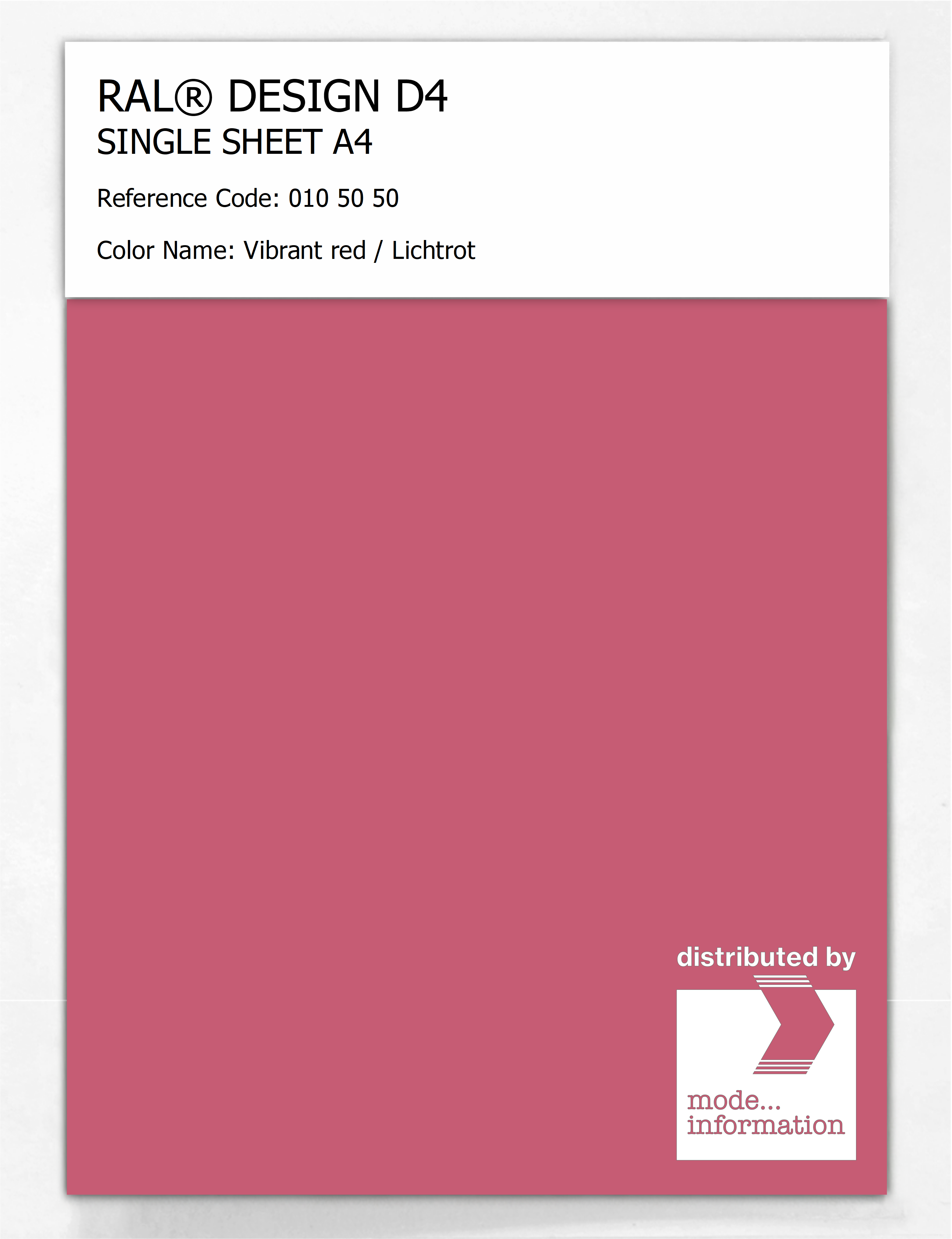 Product image 1 of the product “RAL® DESIGN D4 SINGLE SHEET A4 010 50 50 Vibrant red / Lichtrot ”