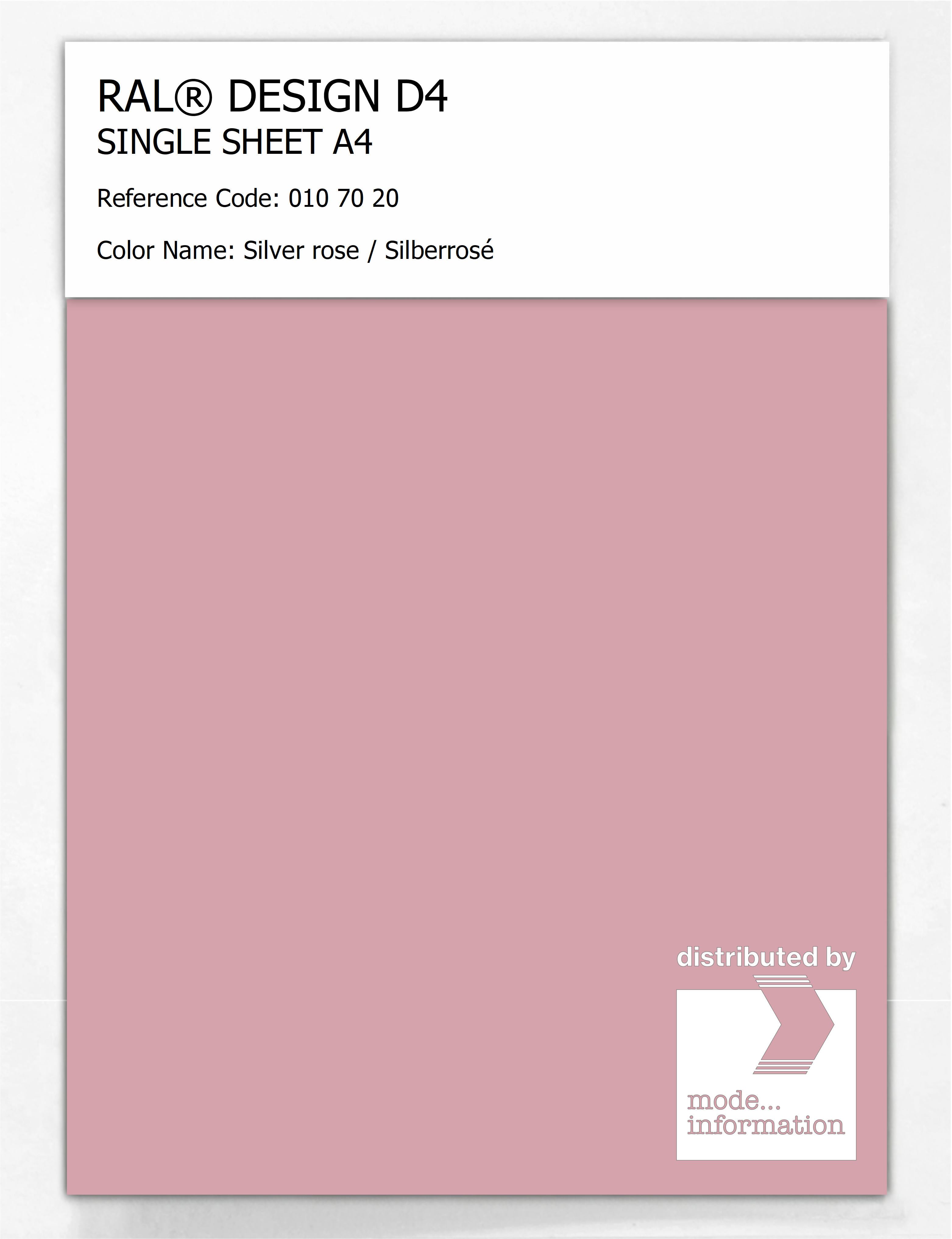 Product image 1 of the product “RAL® DESIGN D4 SINGLE SHEET A4 010 70 20 Silver rose / Silberrosé ”