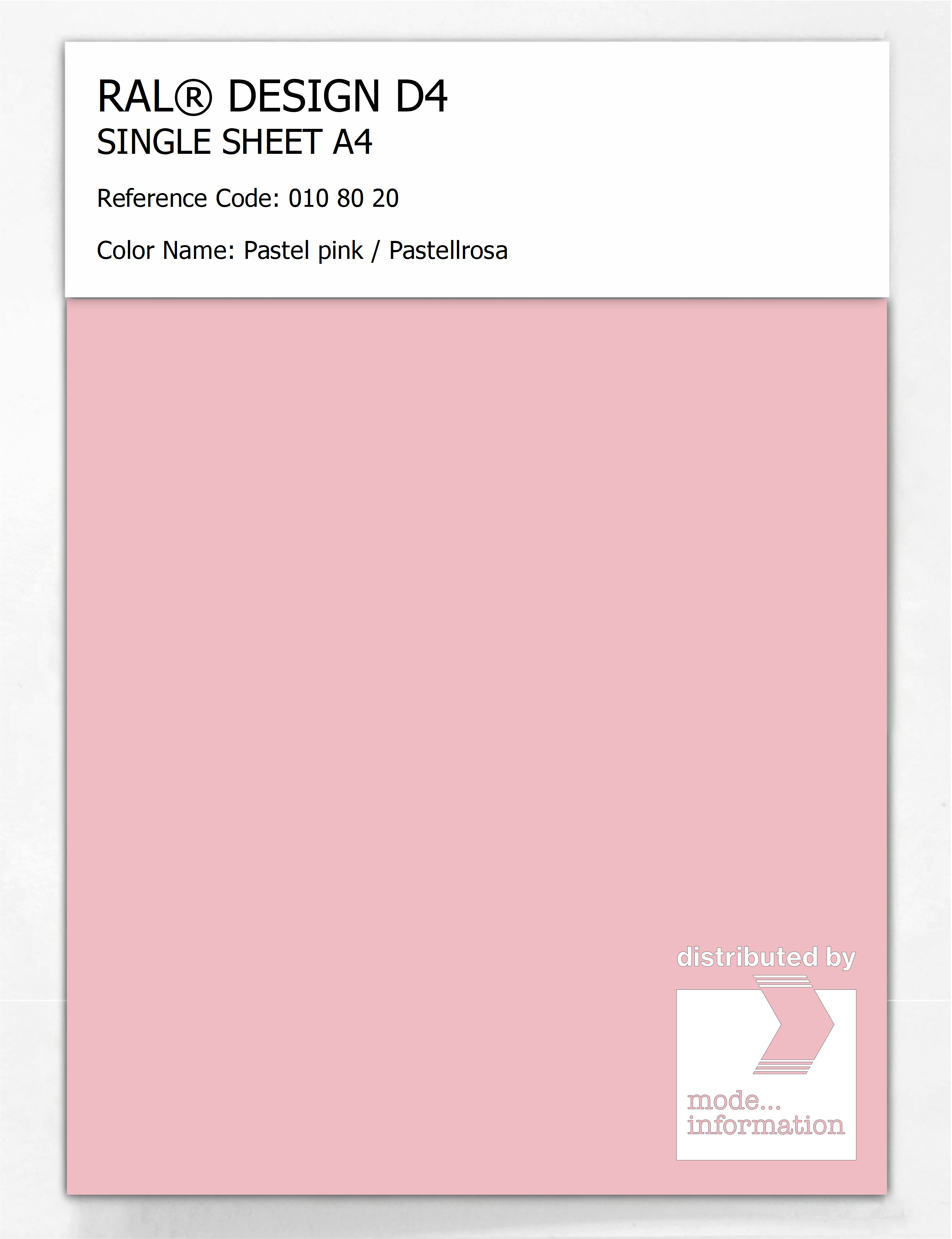 Product image 1 of the product “RAL® DESIGN D4 SINGLE SHEET A4 010 80 20 Pastel pink / Pastellrosa ”