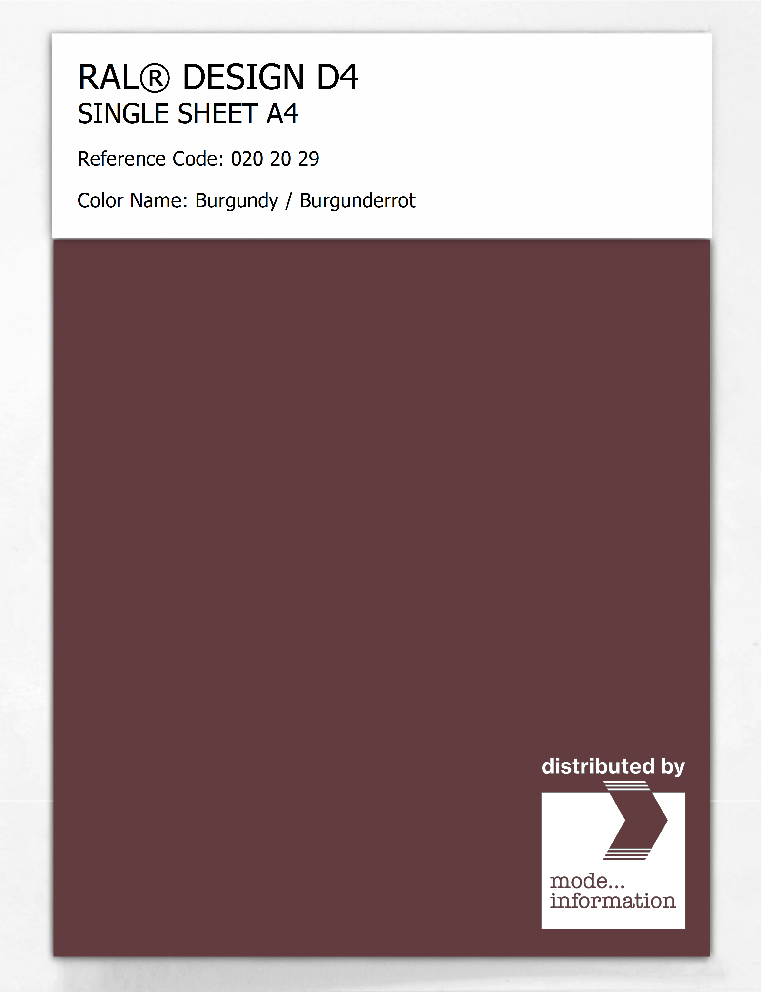 Product image 1 of the product “RAL® DESIGN D4 SINGLE SHEET A4 020 20 29 Burgundy / Burgunderrot ”