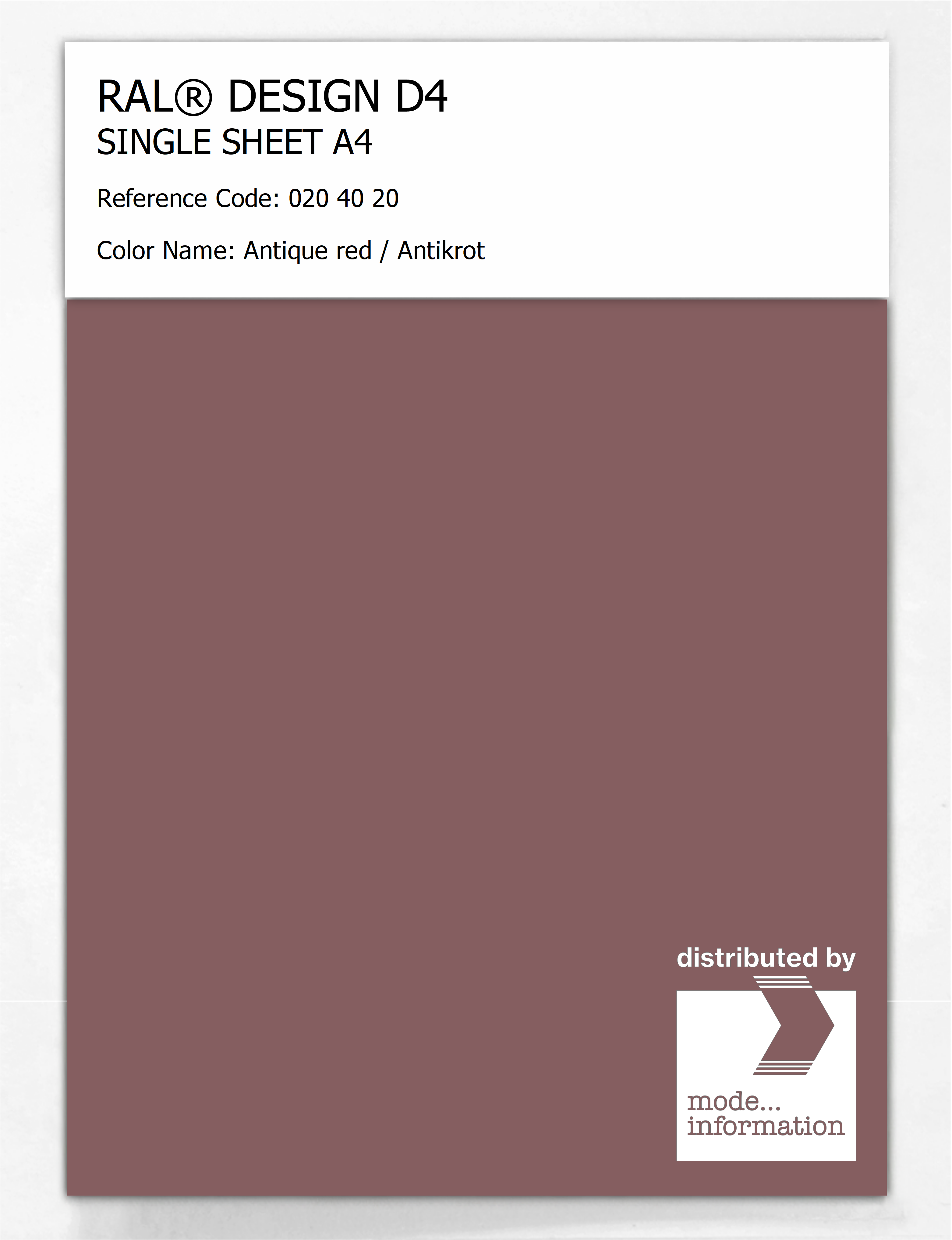 Artikelbild 1 des Artikels “RAL® DESIGN D4 SINGLE SHEET A4 020 40 20 Antique red / Antikrot “