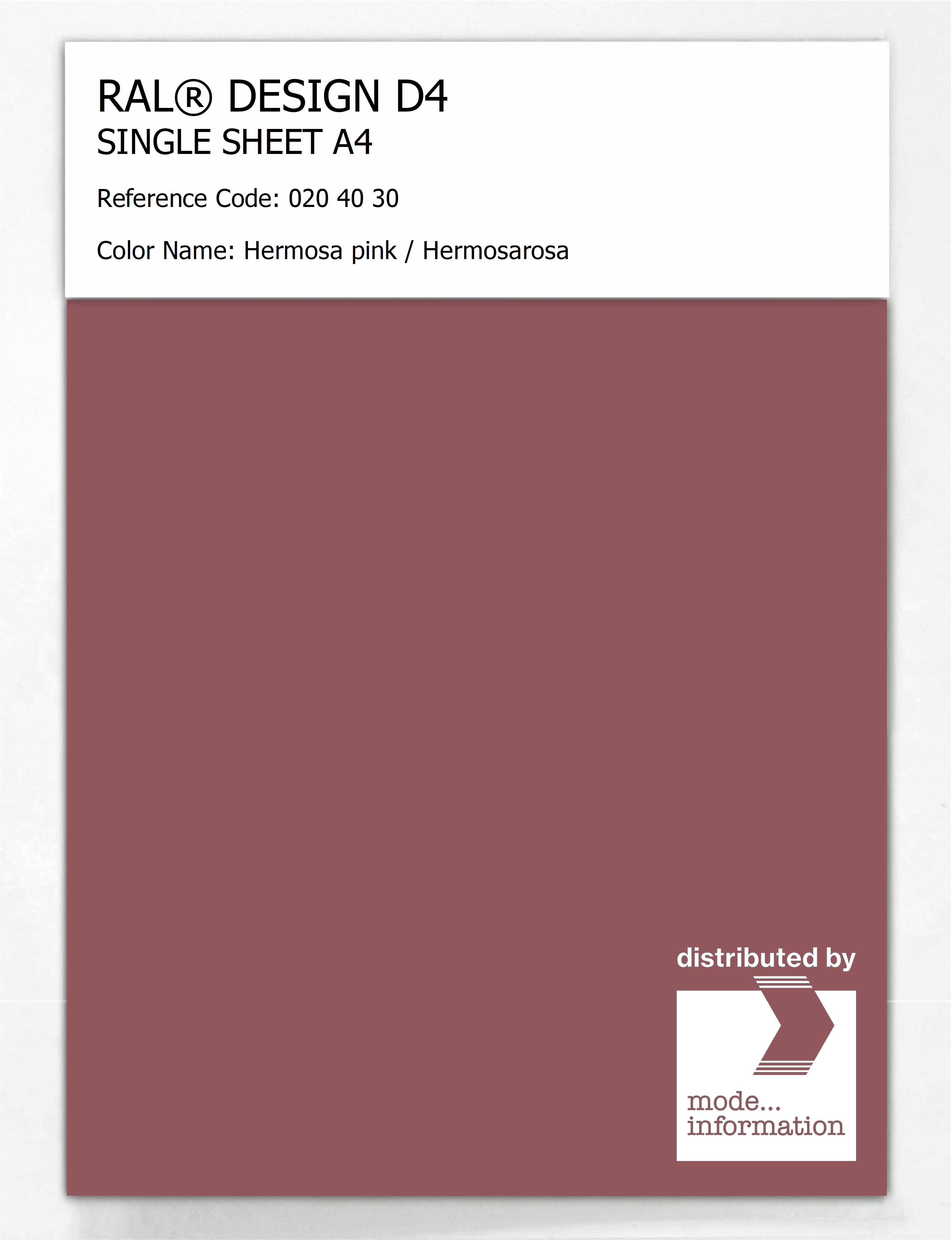 Product image 1 of the product “RAL® DESIGN D4 SINGLE SHEET A4 020 40 30 Hermosa pink / Hermosarosa ”