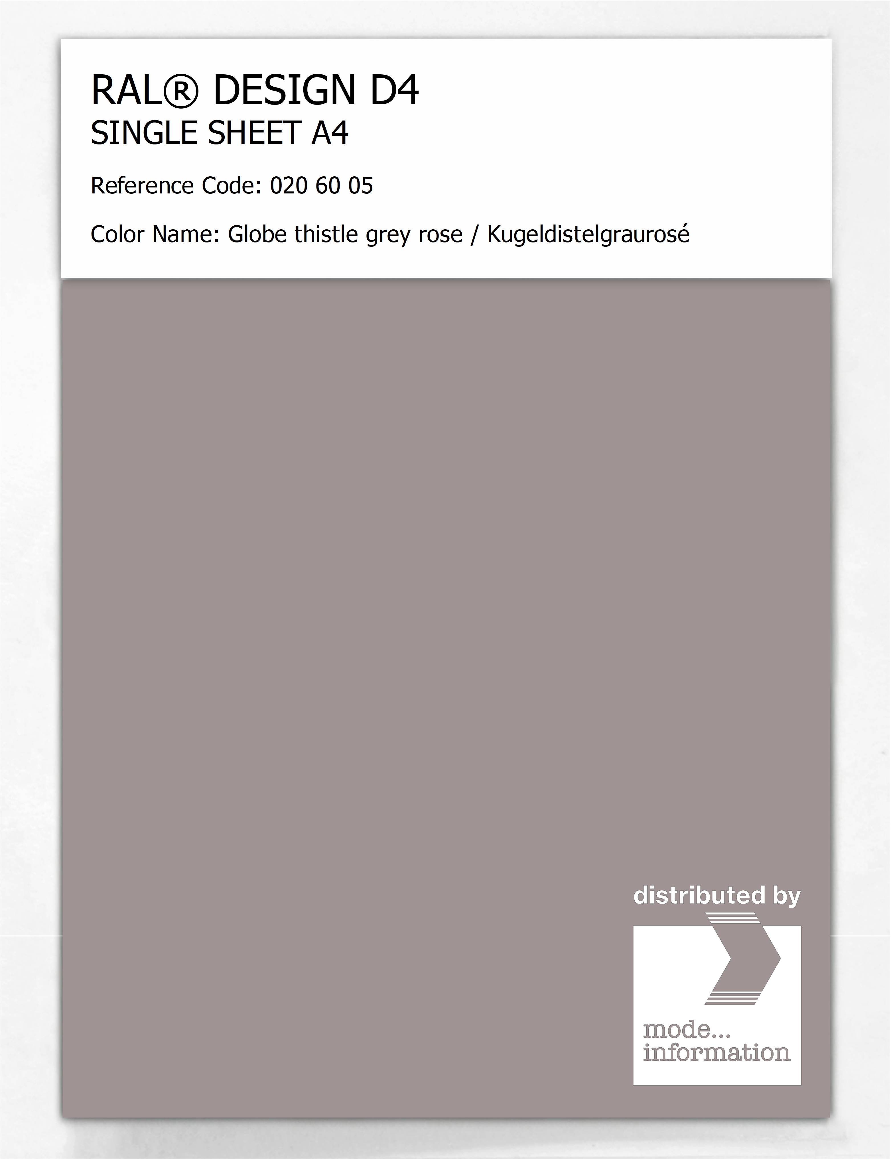 Product image 1 of the product “RAL® DESIGN D4 SINGLE SHEET A4 020 60 05 Globe thistle grey rose / Kugeldistelgraurosé ”