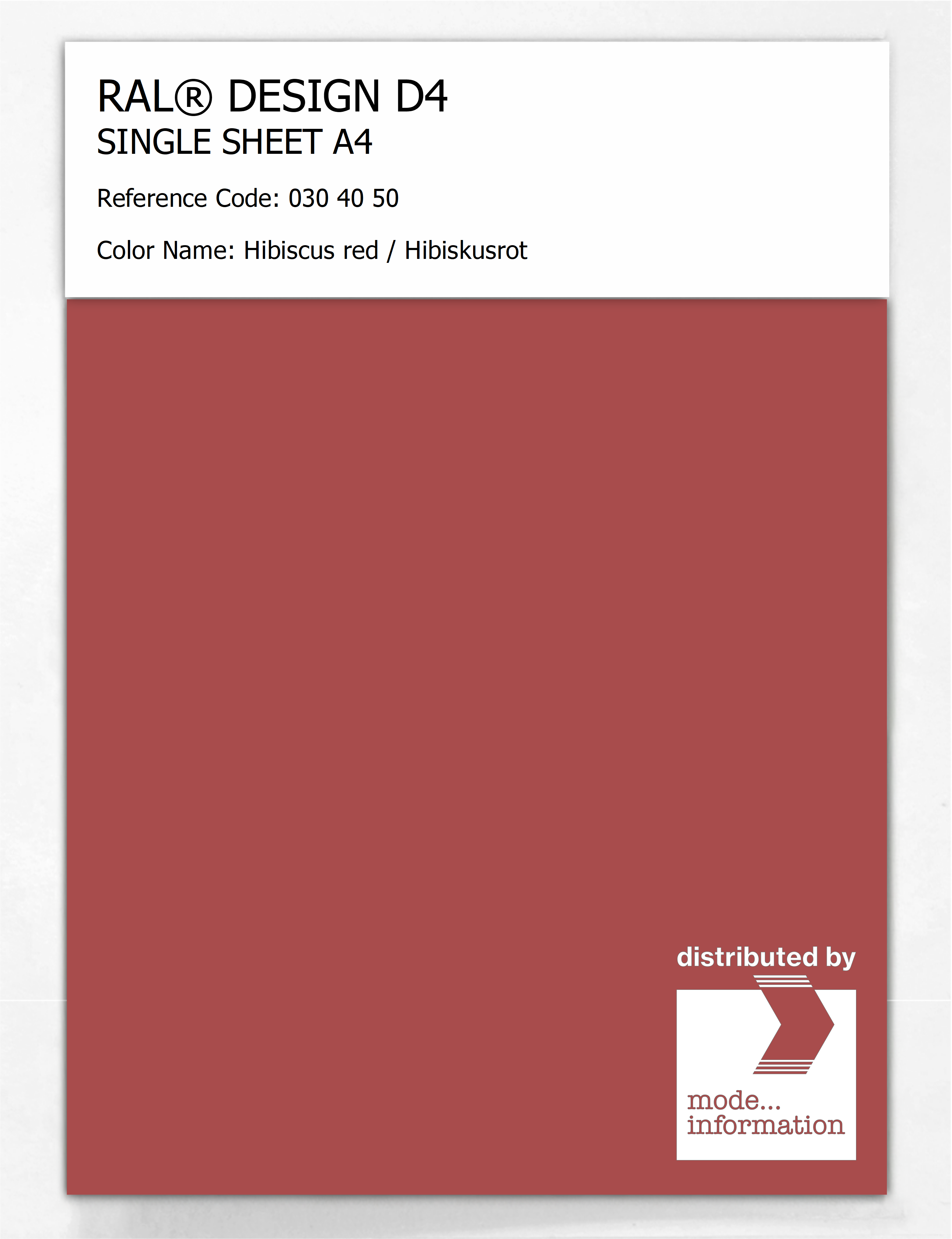 Product image 1 of the product “RAL® DESIGN D4 SINGLE SHEET A4 030 40 50 Hibiscus red / Hibiskusrot ”