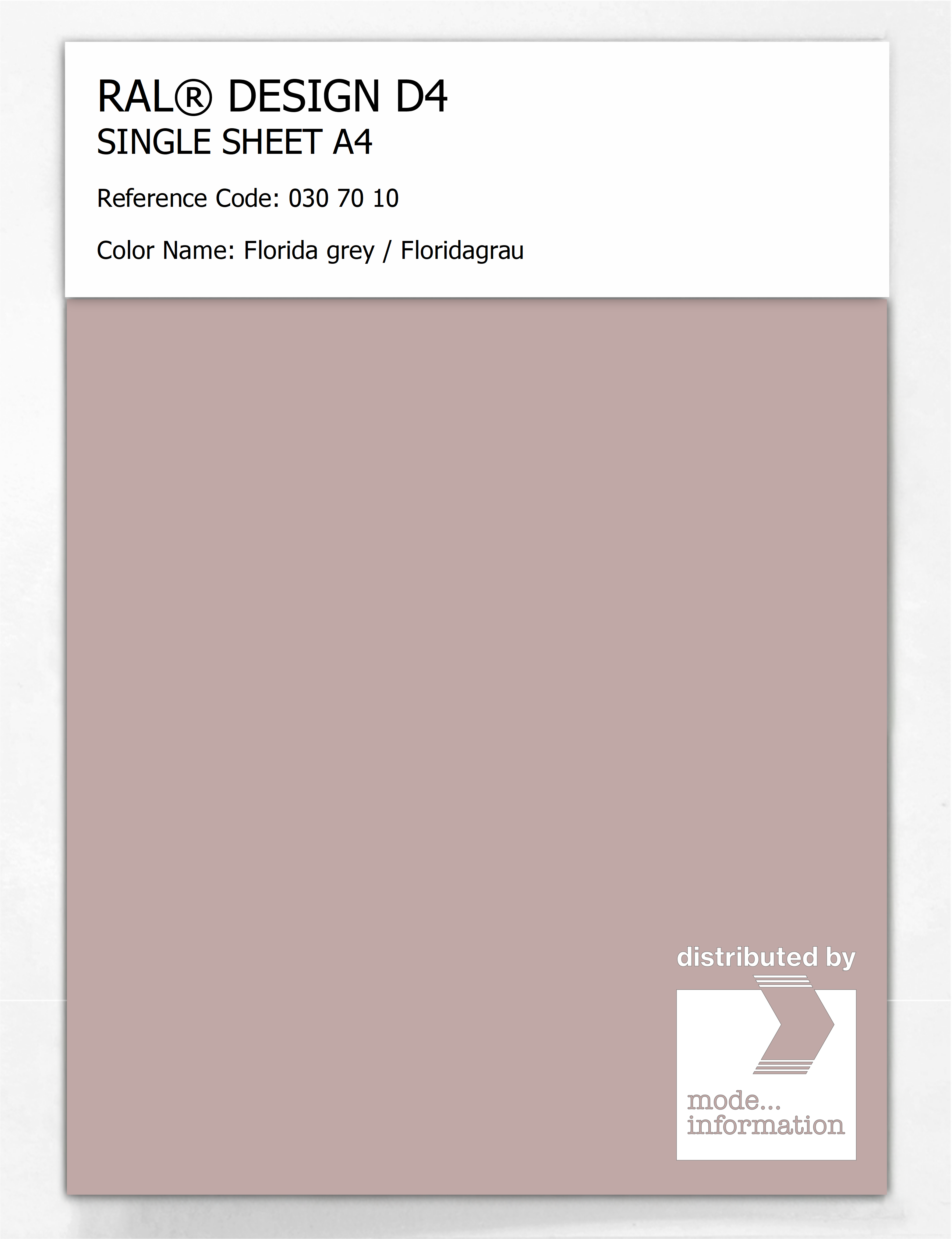 Product image 1 of the product “RAL® DESIGN D4 SINGLE SHEET A4 030 70 10 Florida grey / Floridagrau ”