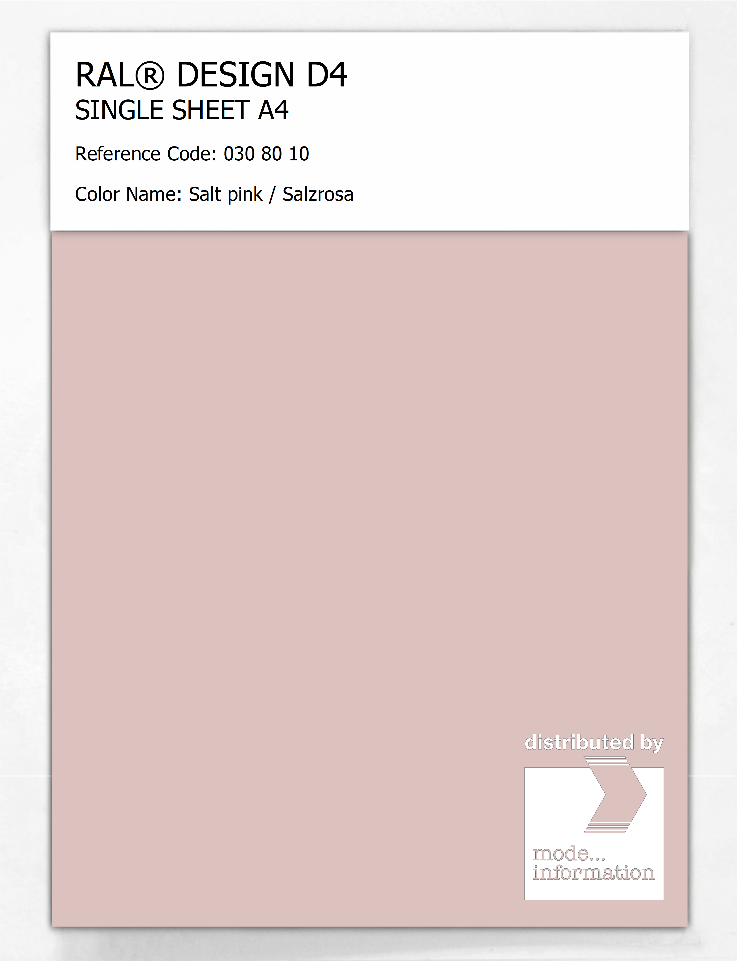 Product image 1 of the product “RAL® DESIGN D4 SINGLE SHEET A4 030 80 10 Salt pink / Salzrosa ”