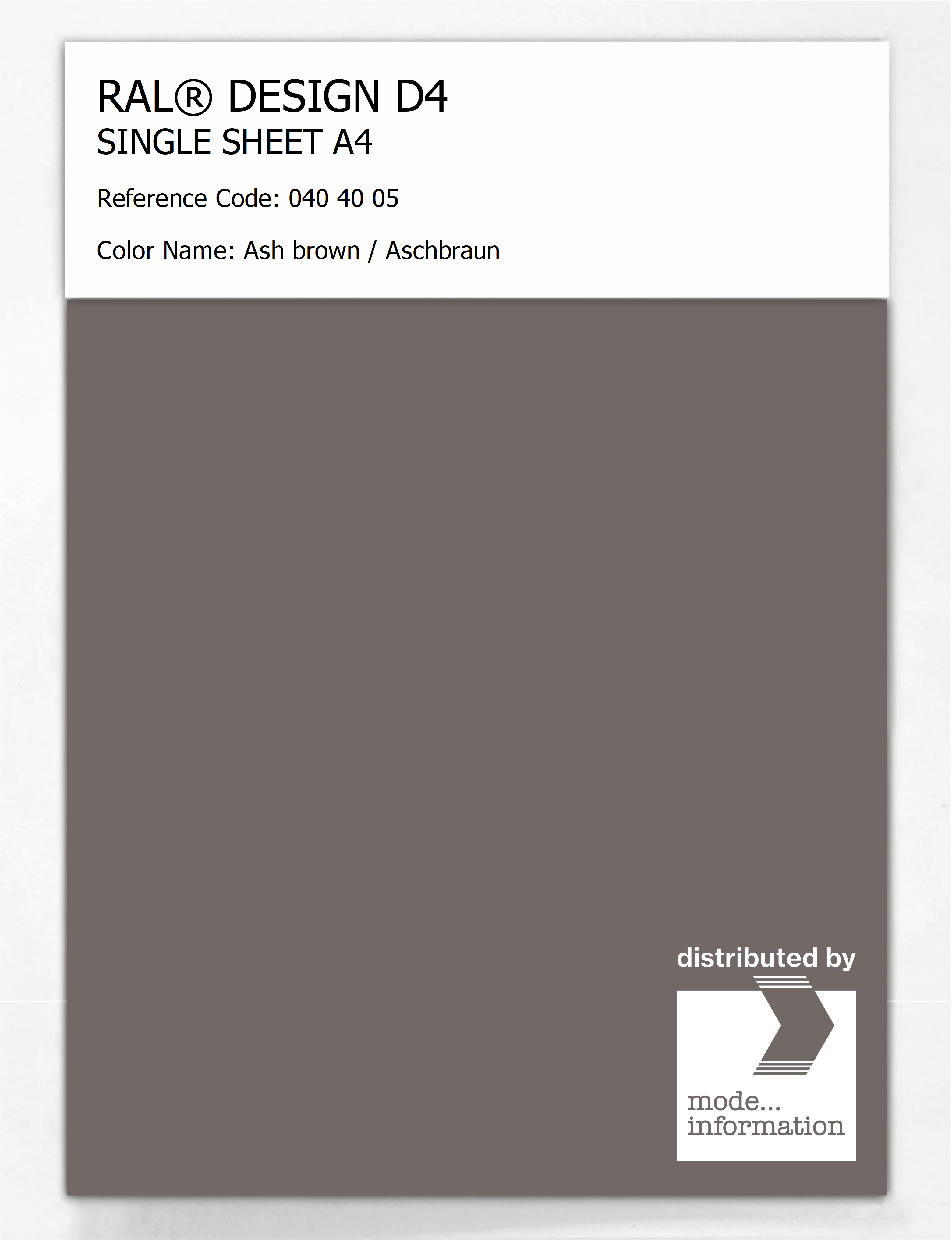 Artikelbild 1 des Artikels “RAL® DESIGN D4 SINGLE SHEET A4 040 40 05 Ash brown / Aschbraun “