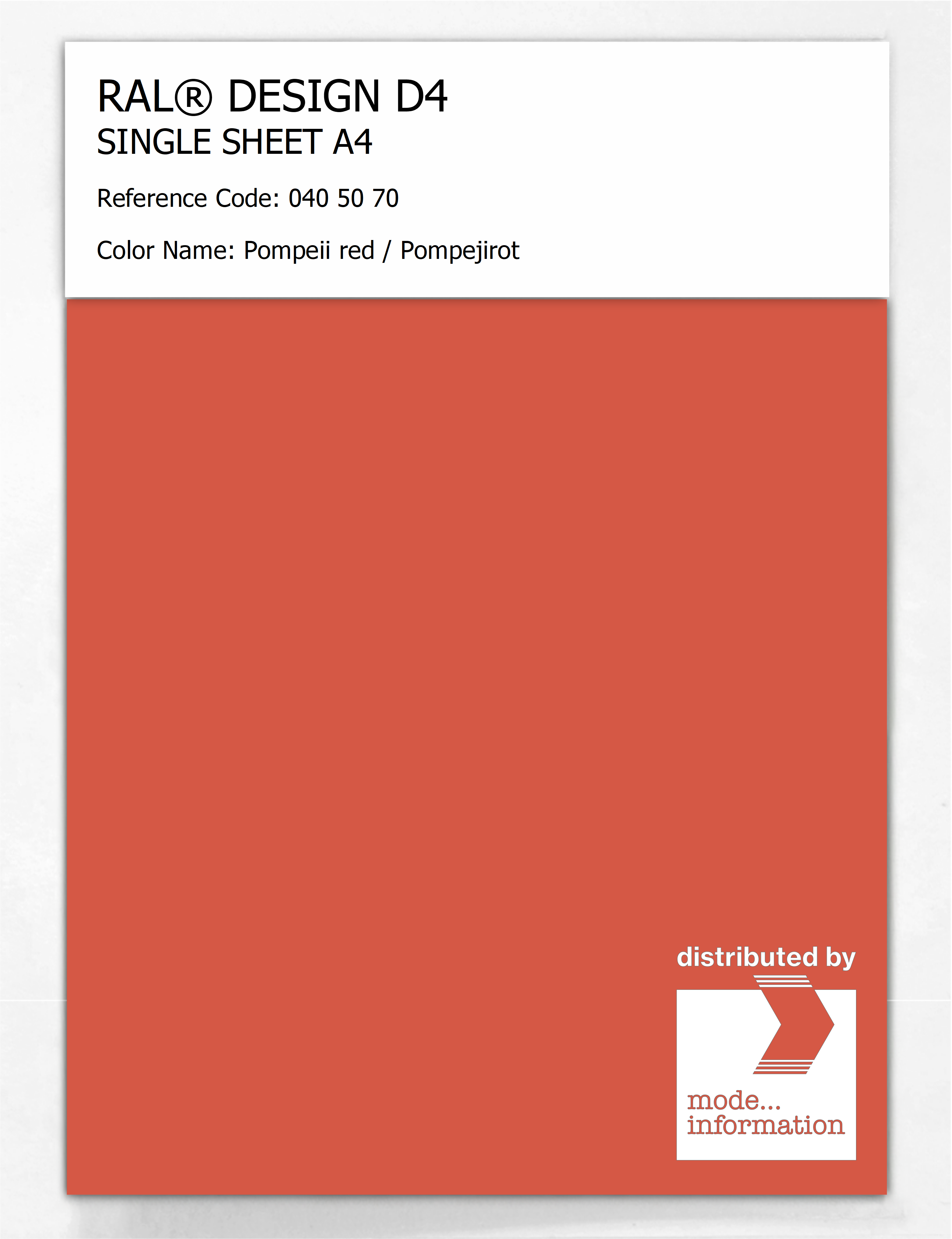 Product image 1 of the product “RAL® DESIGN D4 SINGLE SHEET A4 040 50 70 Pompeii red / Pompejirot ”