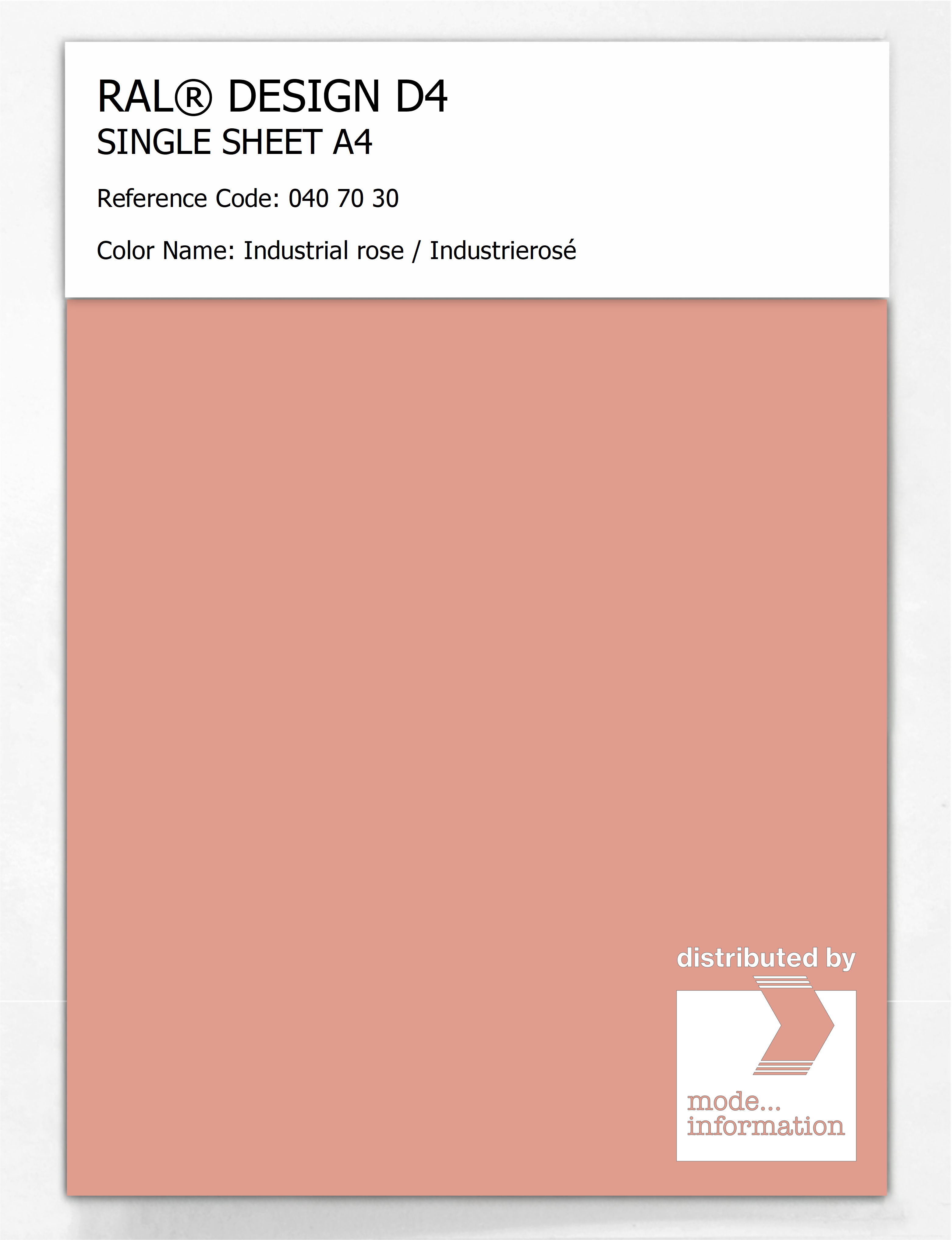 Product image 1 of the product “RAL® DESIGN D4 SINGLE SHEET A4 040 70 30 Industrial rose / Industrierosé ”