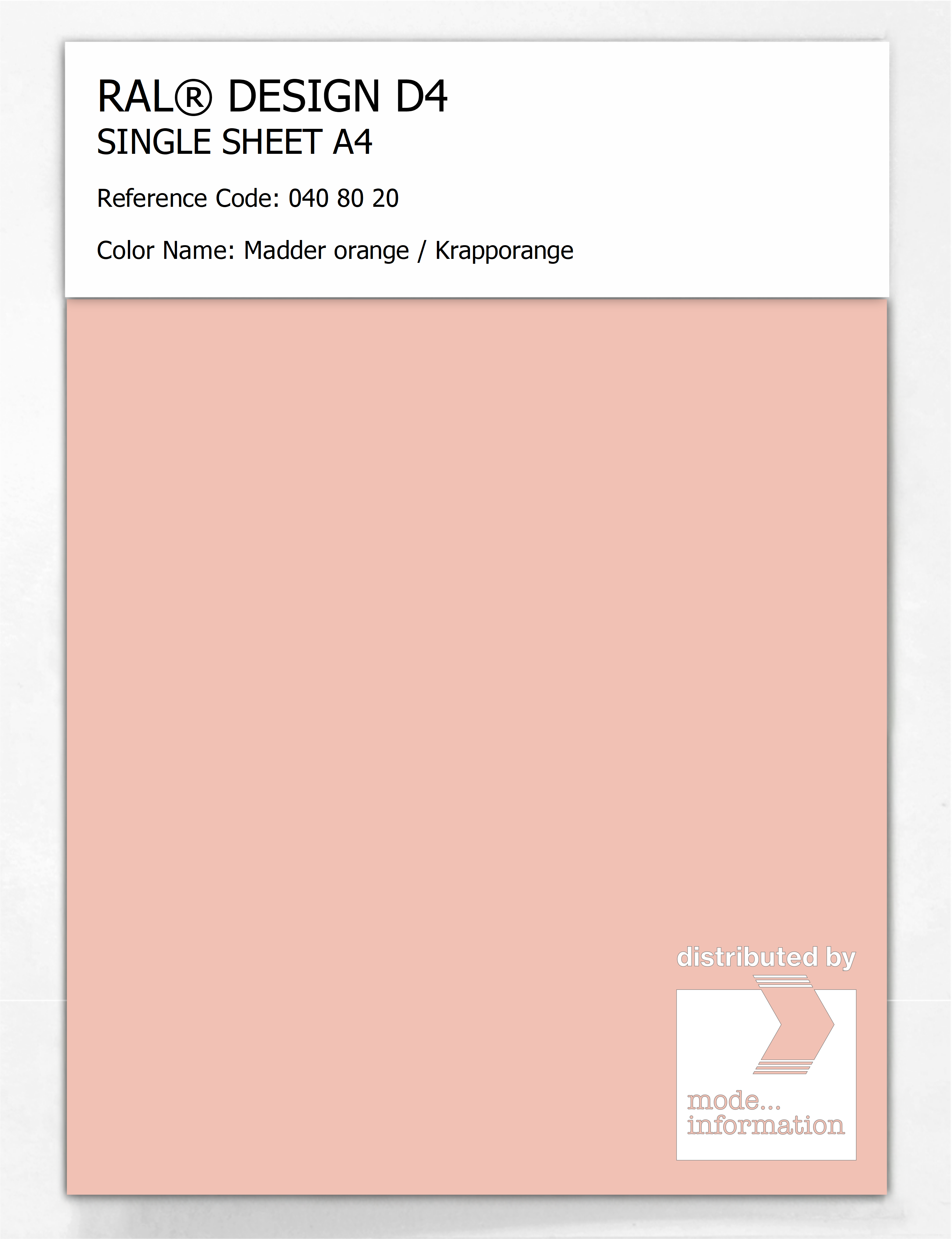 Artikelbild 1 des Artikels “RAL® DESIGN D4 SINGLE SHEET A4 040 80 20 Madder orange / Krapporange “