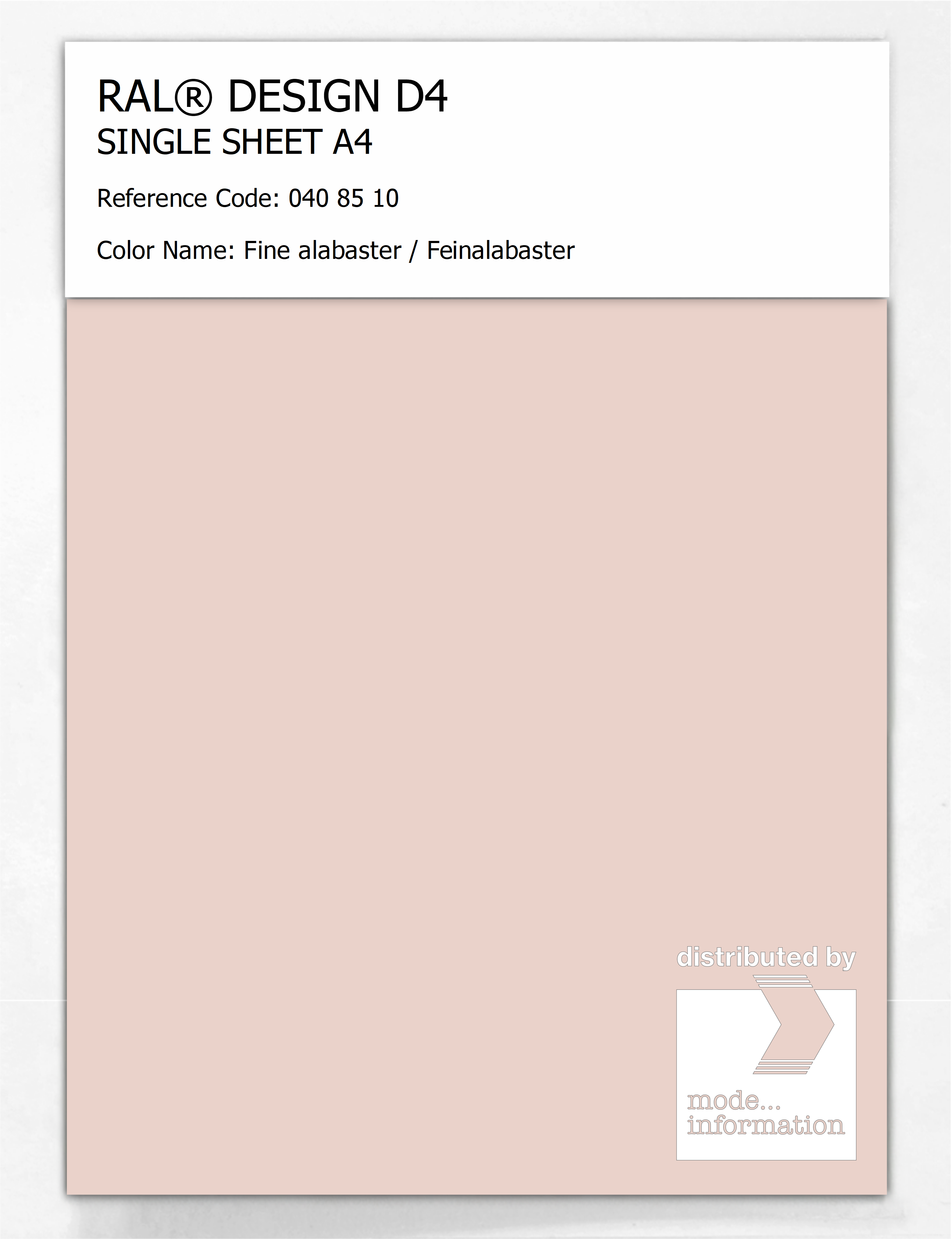 Product image 1 of the product “RAL® DESIGN D4 SINGLE SHEET A4 040 85 10 Fine alabaster / Feinalabaster ”