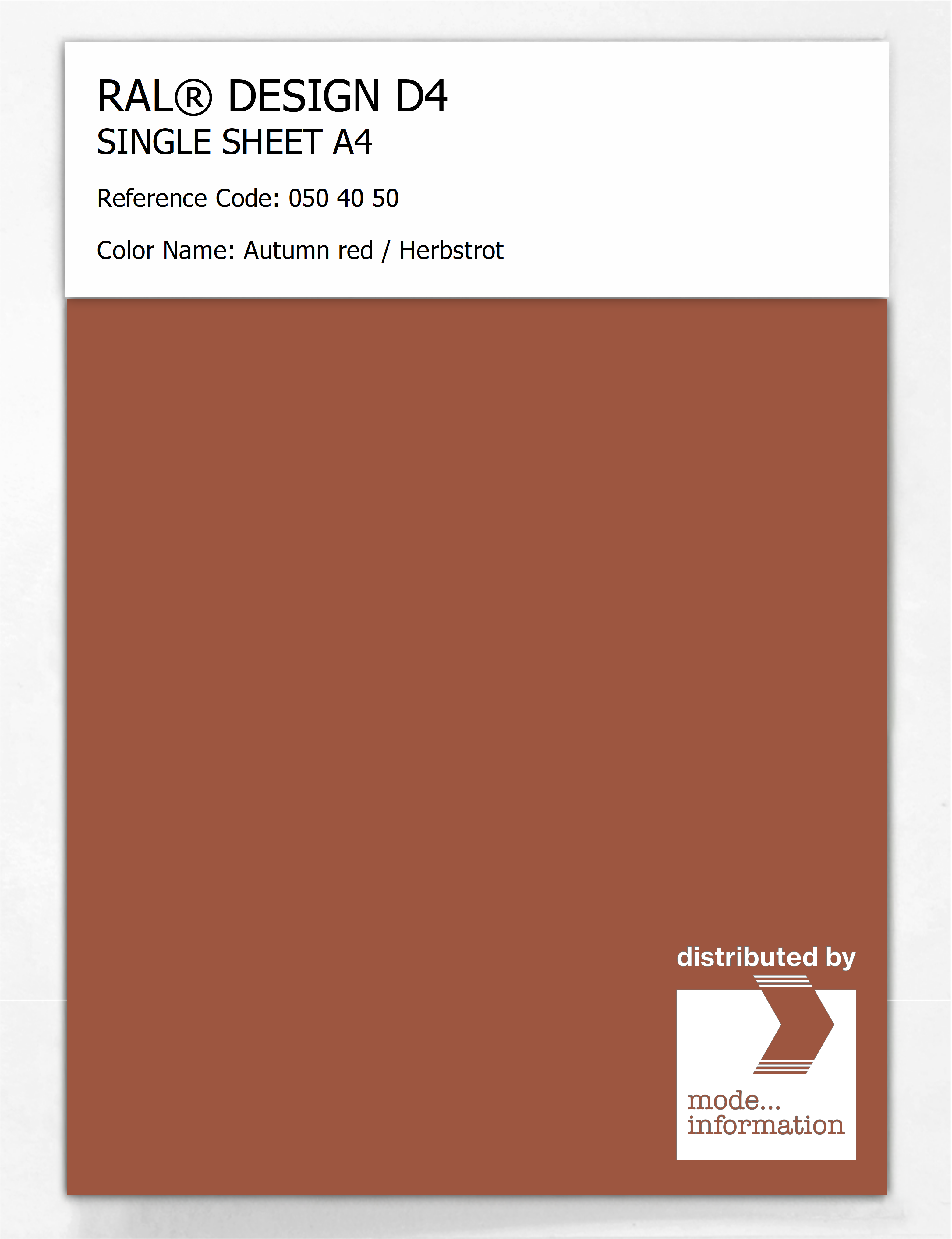 Product image 1 of the product “RAL® DESIGN D4 SINGLE SHEET A4 050 40 50 Autumn red / Herbstrot ”