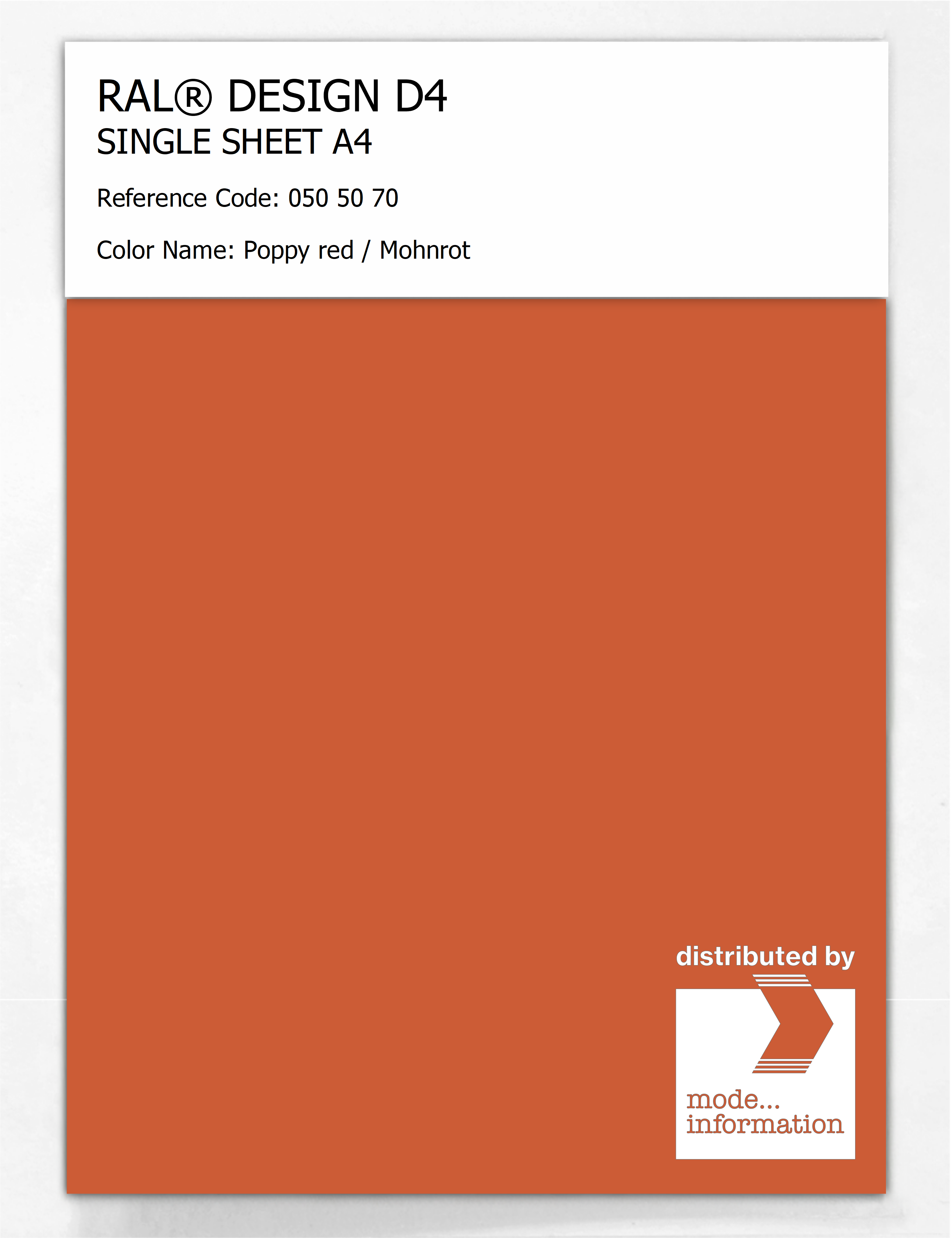 Product image 1 of the product “RAL® DESIGN D4 SINGLE SHEET A4 050 50 70 Poppy red / Mohnrot ”