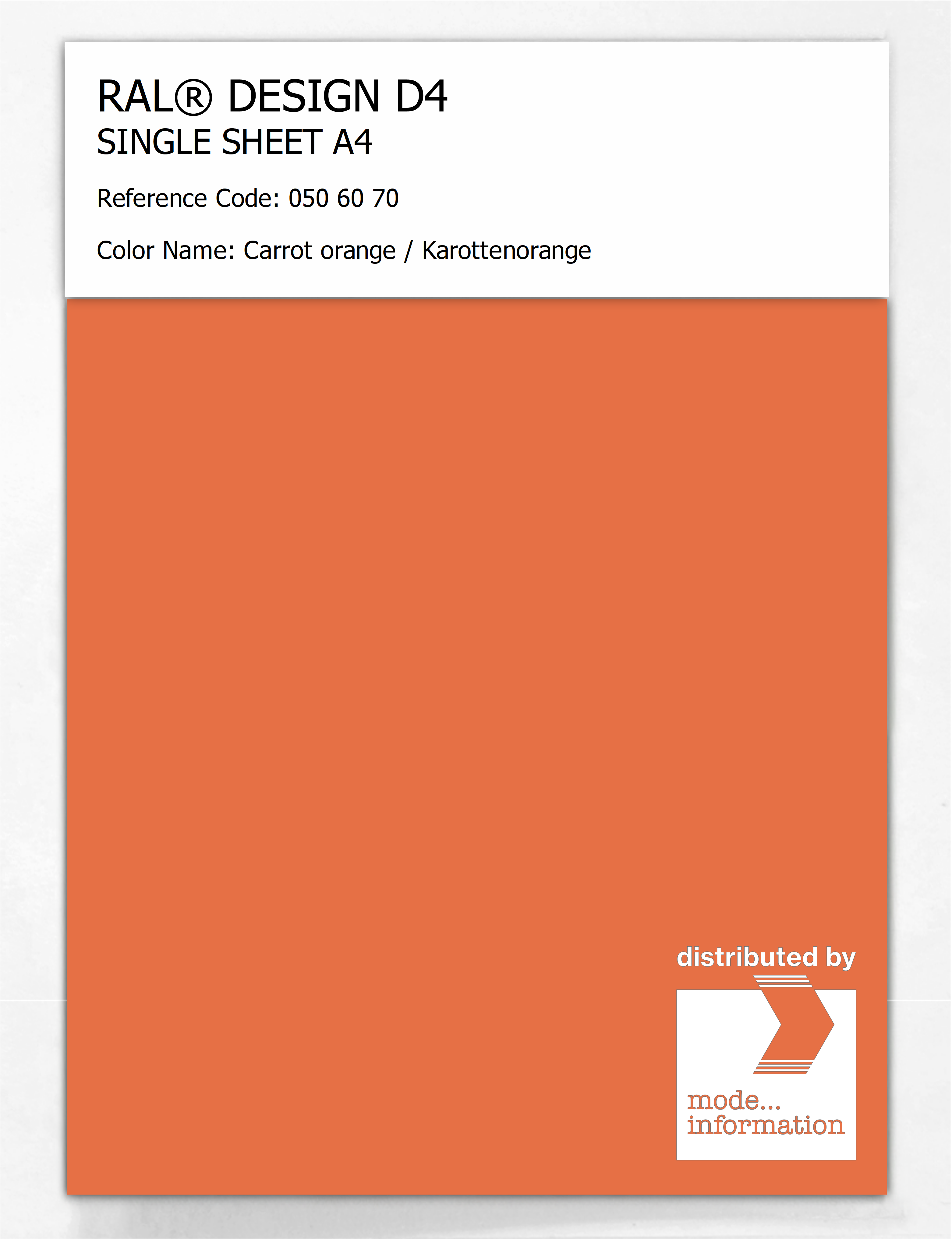 Product image 1 of the product “RAL® DESIGN D4 SINGLE SHEET A4 050 60 70 Carrot orange / Karottenorange ”