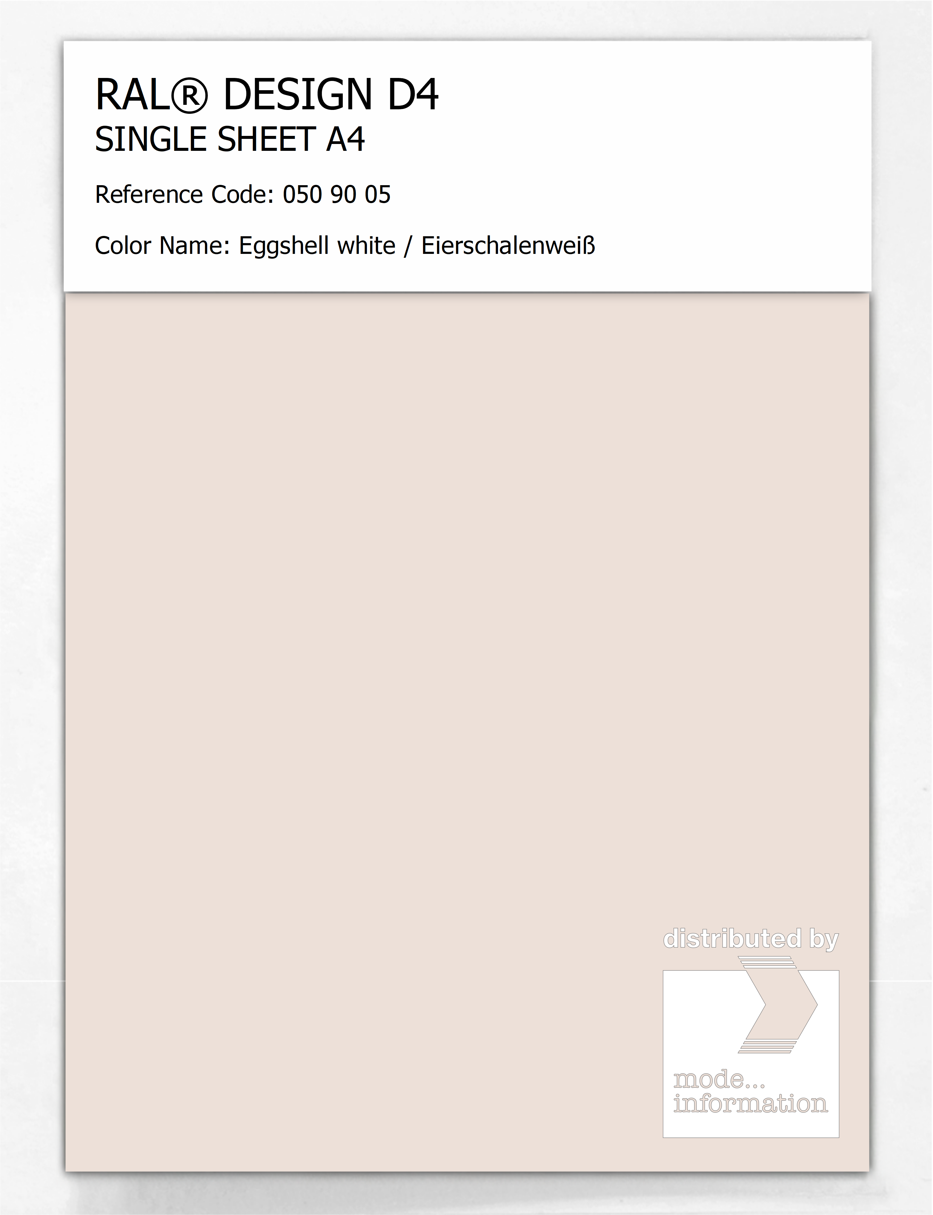 Product image 1 of the product “RAL® DESIGN D4 SINGLE SHEET A4 050 90 05 Eggshell white / Eierschalenweiß ”
