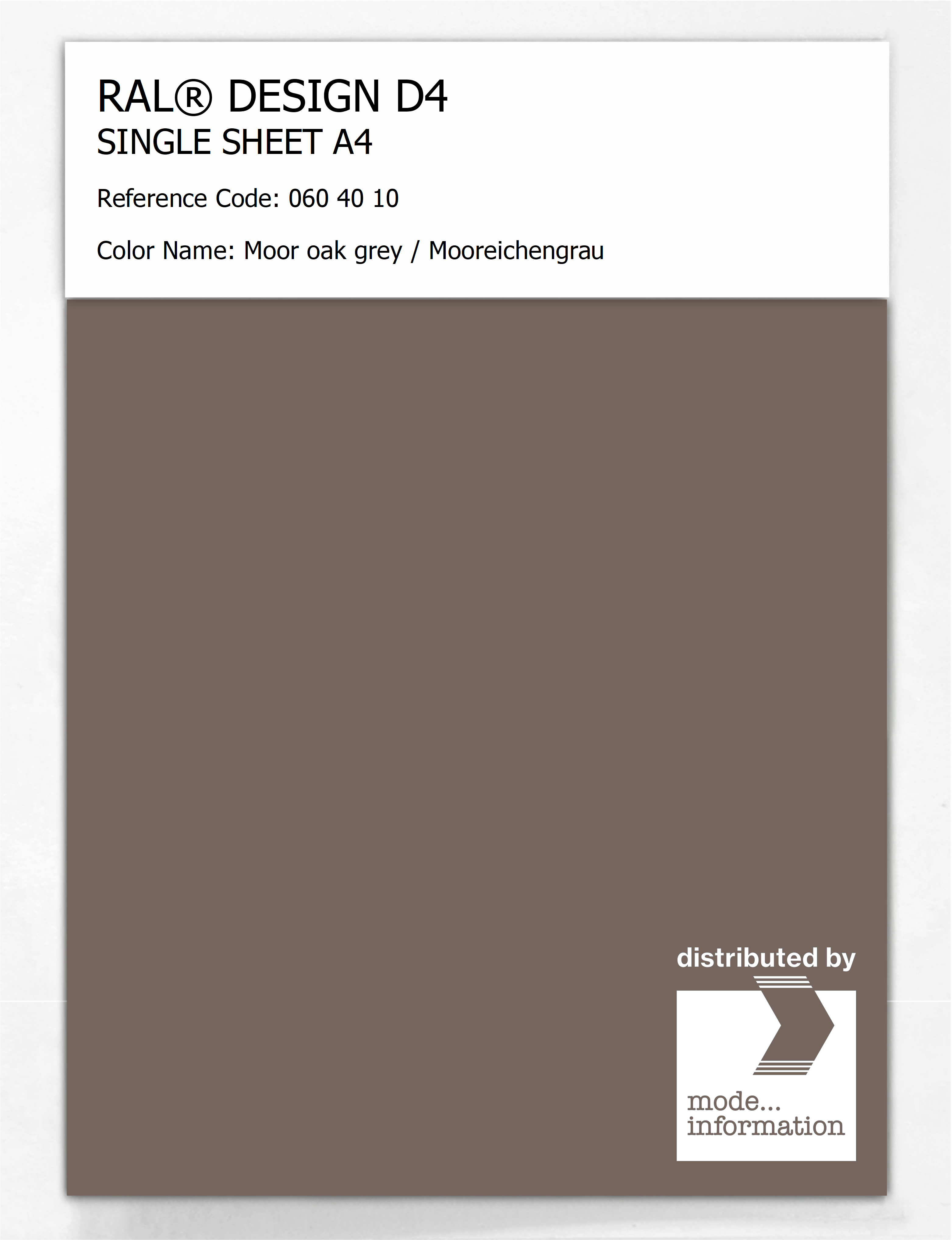 Product image 1 of the product “RAL® DESIGN D4 SINGLE SHEET A4 060 40 10 Moor oak grey / Mooreichengrau ”
