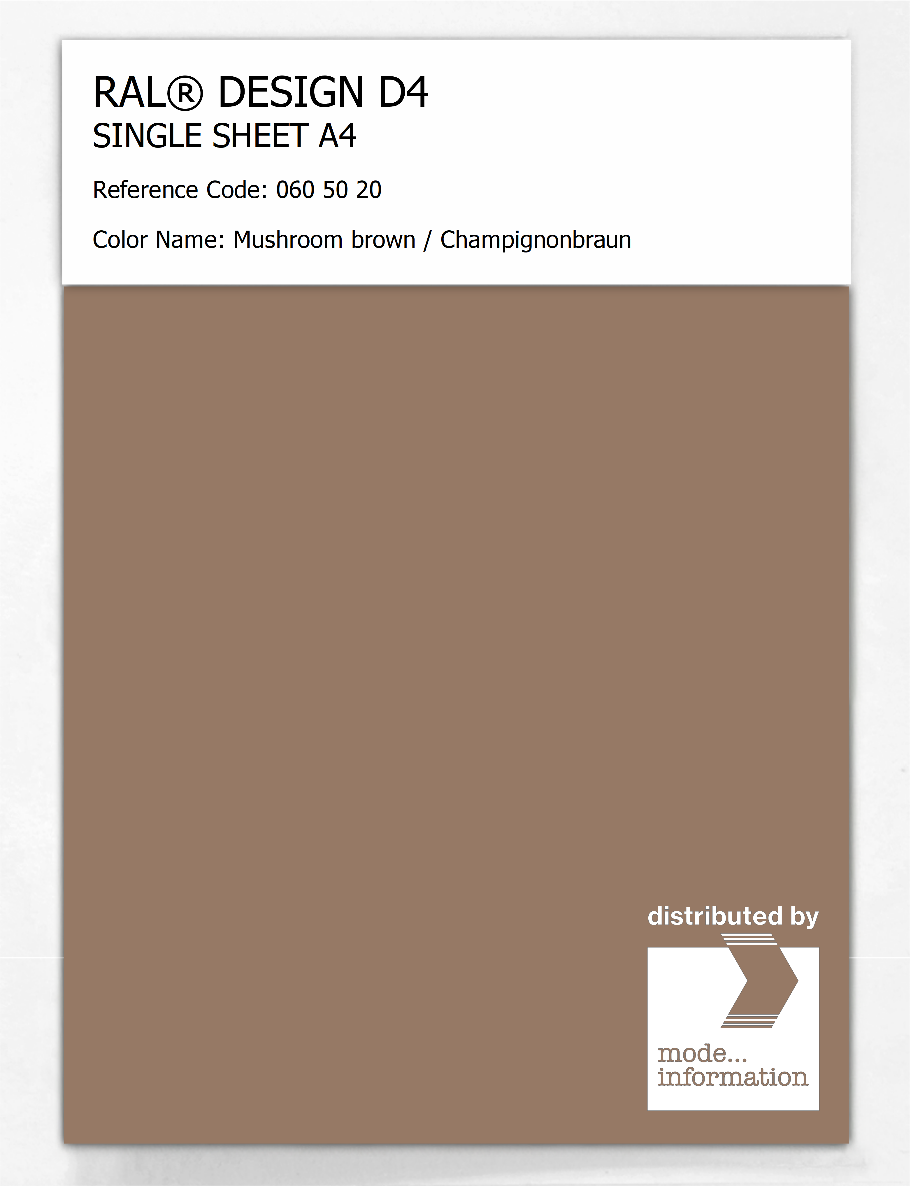 Product image 1 of the product “RAL® DESIGN D4 SINGLE SHEET A4 060 50 20 Mushroom brown / Champignonbraun ”