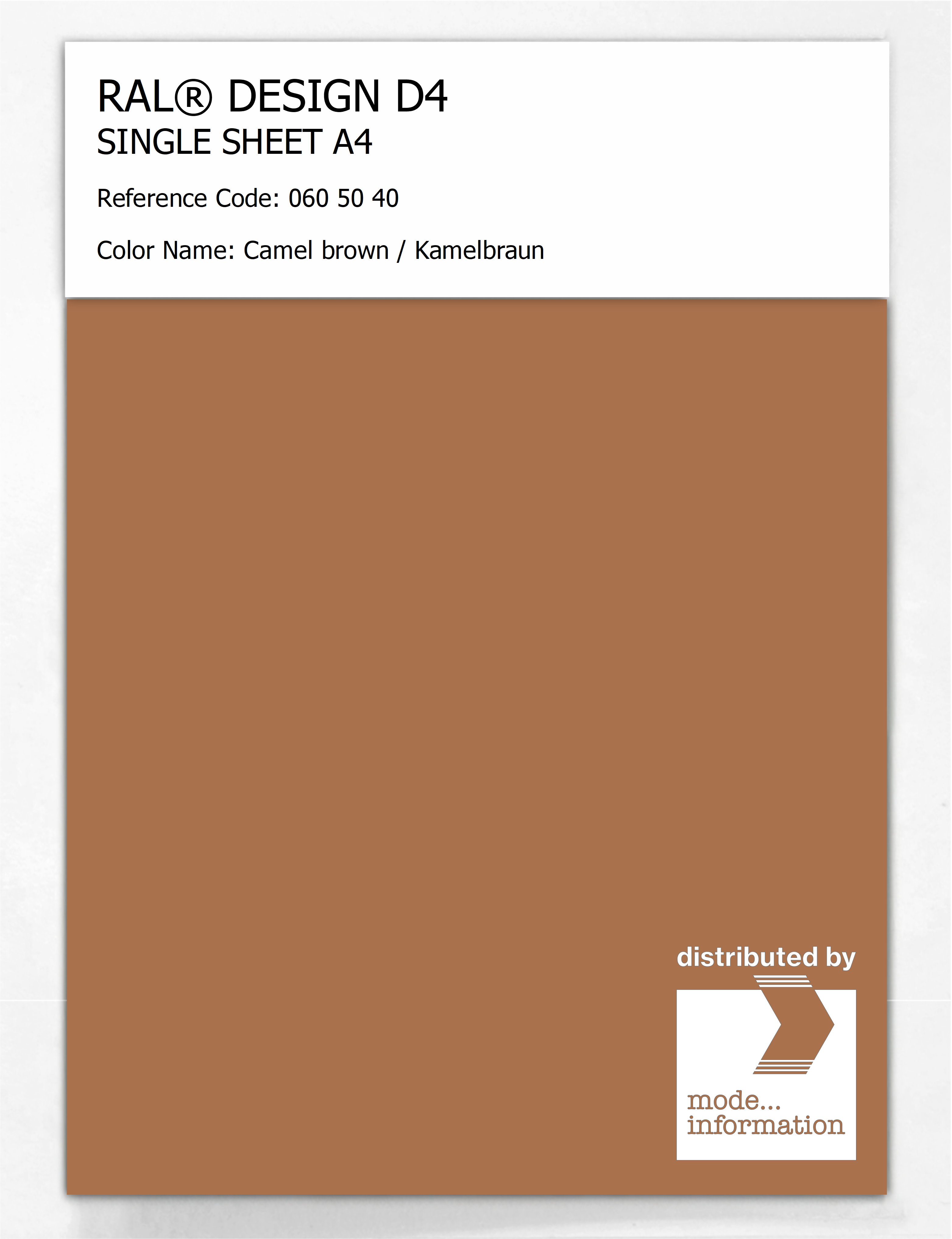 Product image 1 of the product “RAL® DESIGN D4 SINGLE SHEET A4 060 50 40 Camel brown / Kamelbraun ”