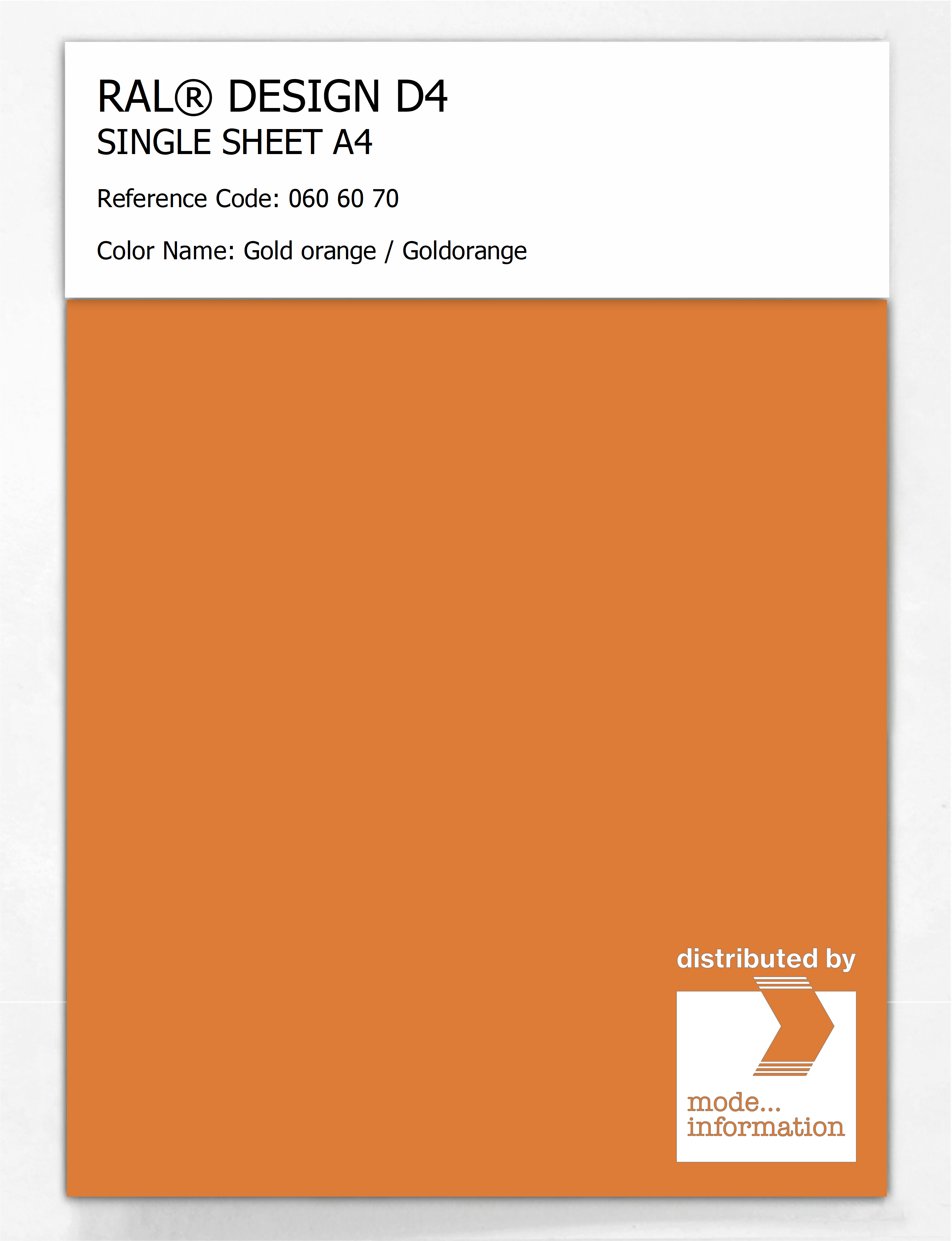Product image 1 of the product “RAL® DESIGN D4 SINGLE SHEET A4 060 60 70 Gold orange / Goldorange ”