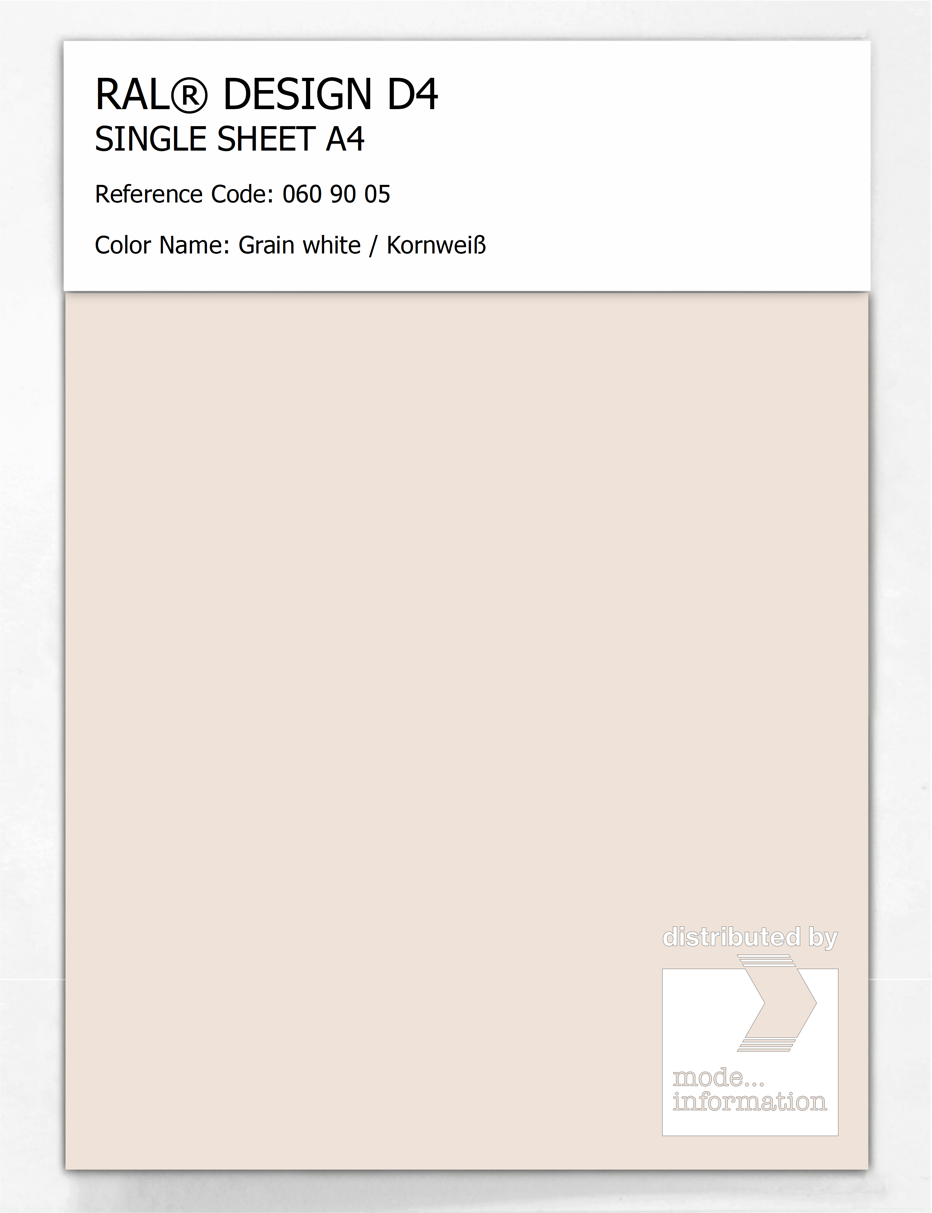 Product image 1 of the product “RAL® DESIGN D4 SINGLE SHEET A4 060 90 05 Grain white / Kornweiß ”
