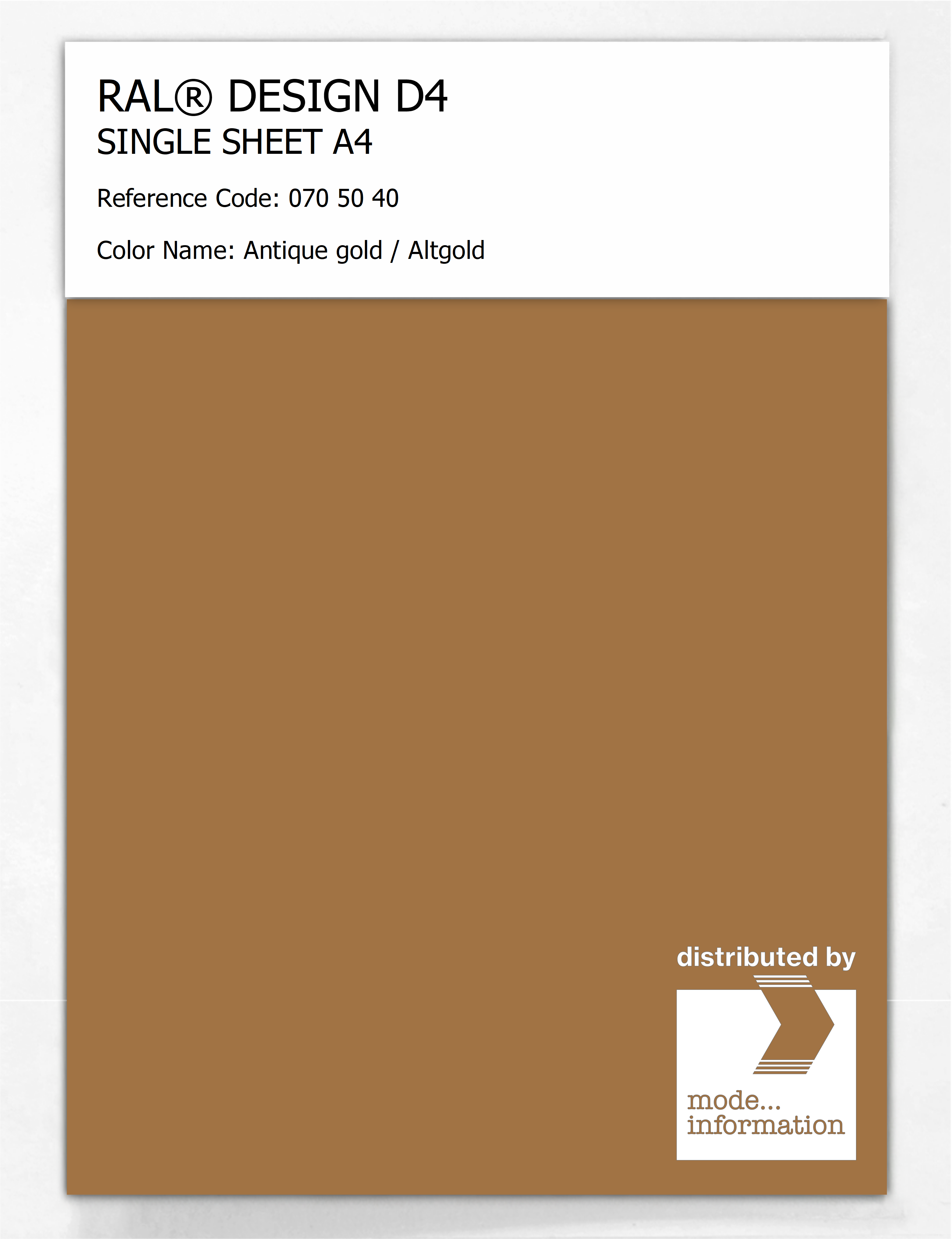 Artikelbild 1 des Artikels “RAL® DESIGN D4 SINGLE SHEET A4 070 50 40 Antique gold / Altgold “