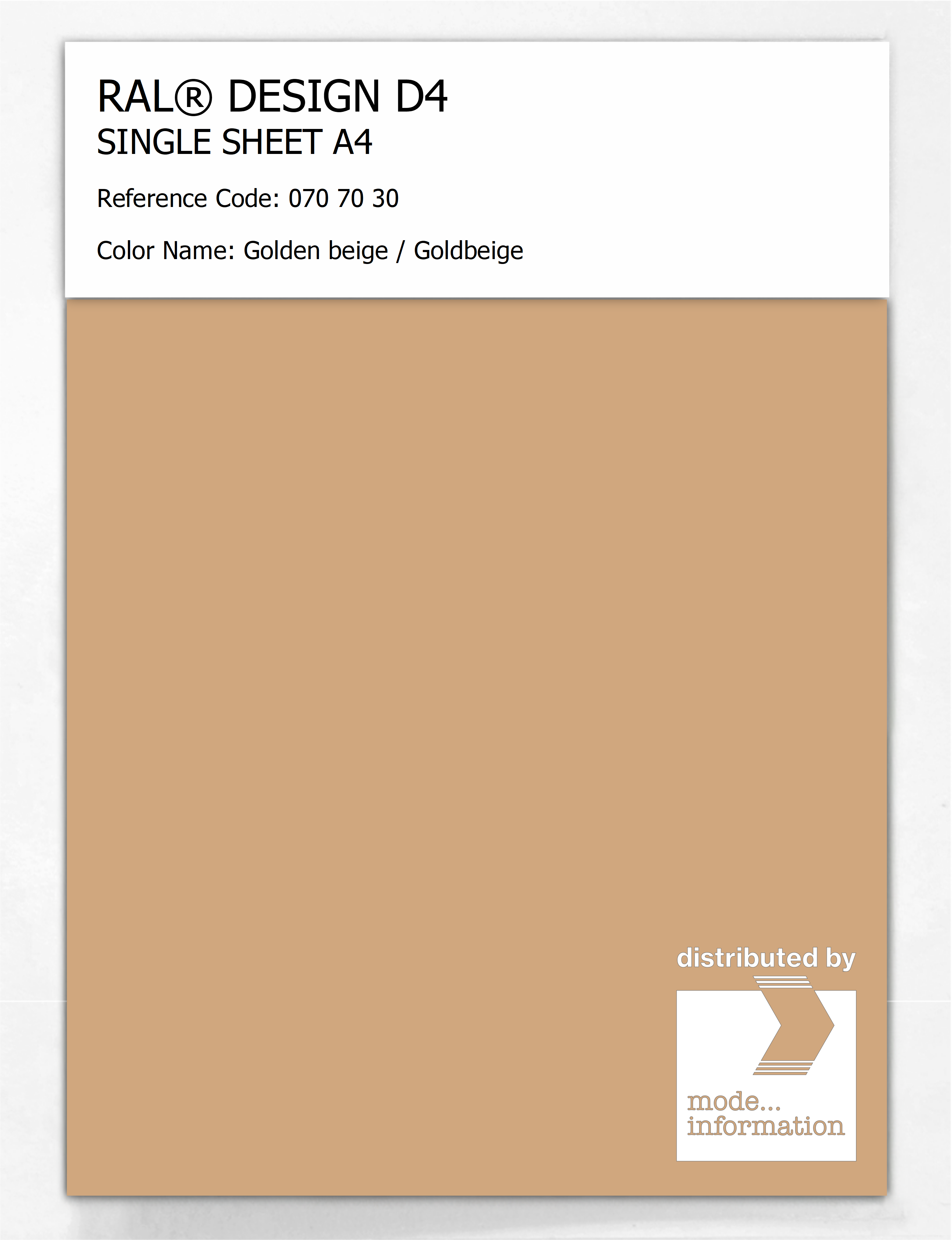 Product image 1 of the product “RAL® DESIGN D4 SINGLE SHEET A4 070 70 30 Golden beige / Goldbeige ”