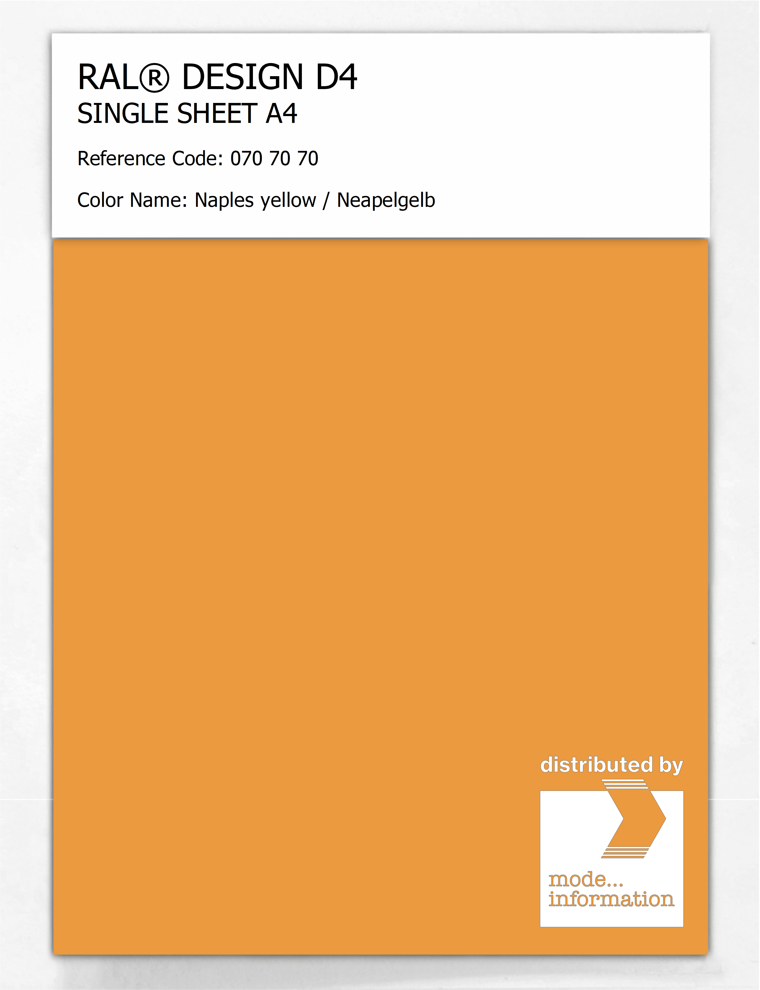 Product image 1 of the product “RAL® DESIGN D4 SINGLE SHEET A4 070 70 70 Naples yellow / Neapelgelb ”