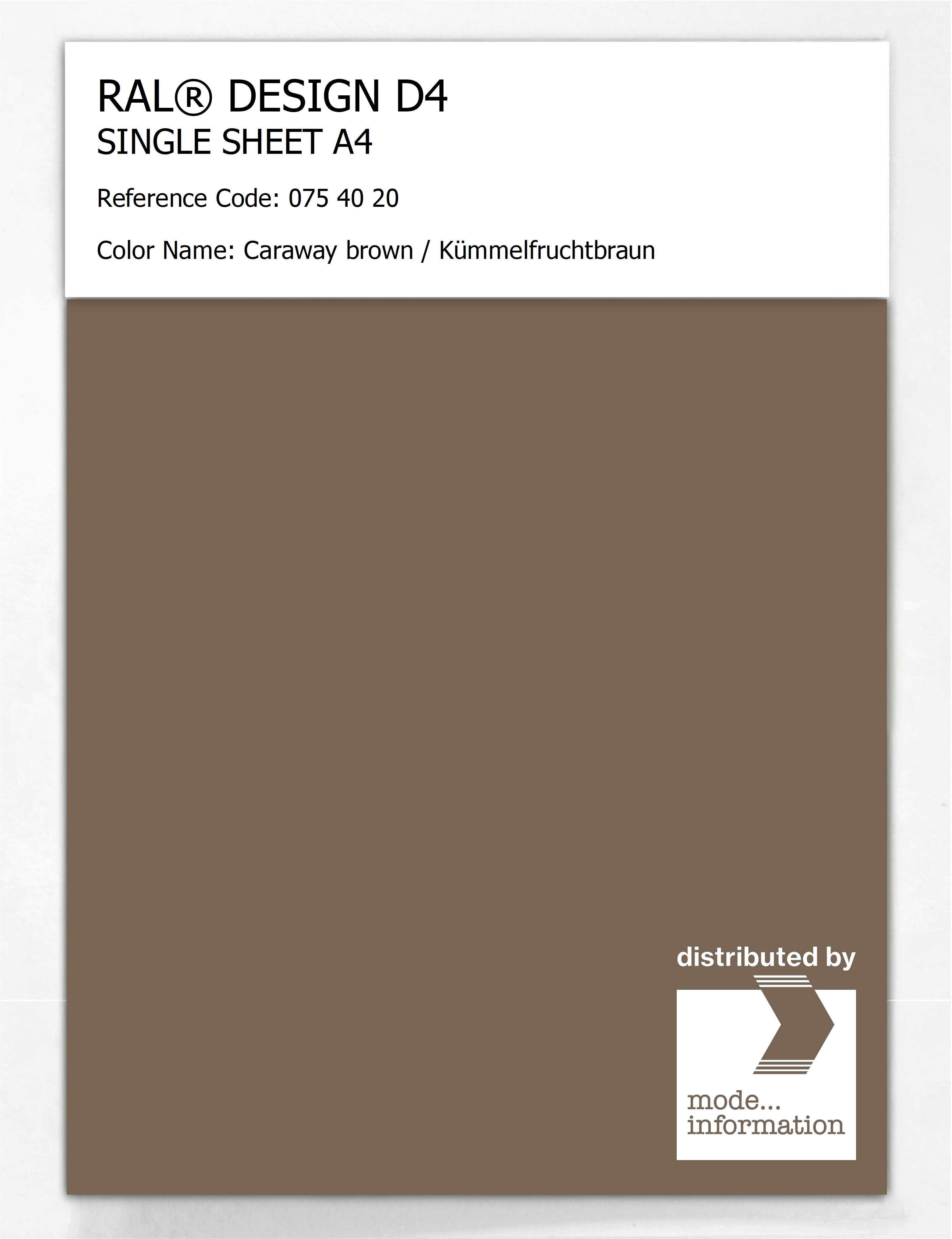 Artikelbild 1 des Artikels “RAL® DESIGN D4 SINGLE SHEET A4 075 40 20 Caraway brown / Kümmelfruchtbraun “
