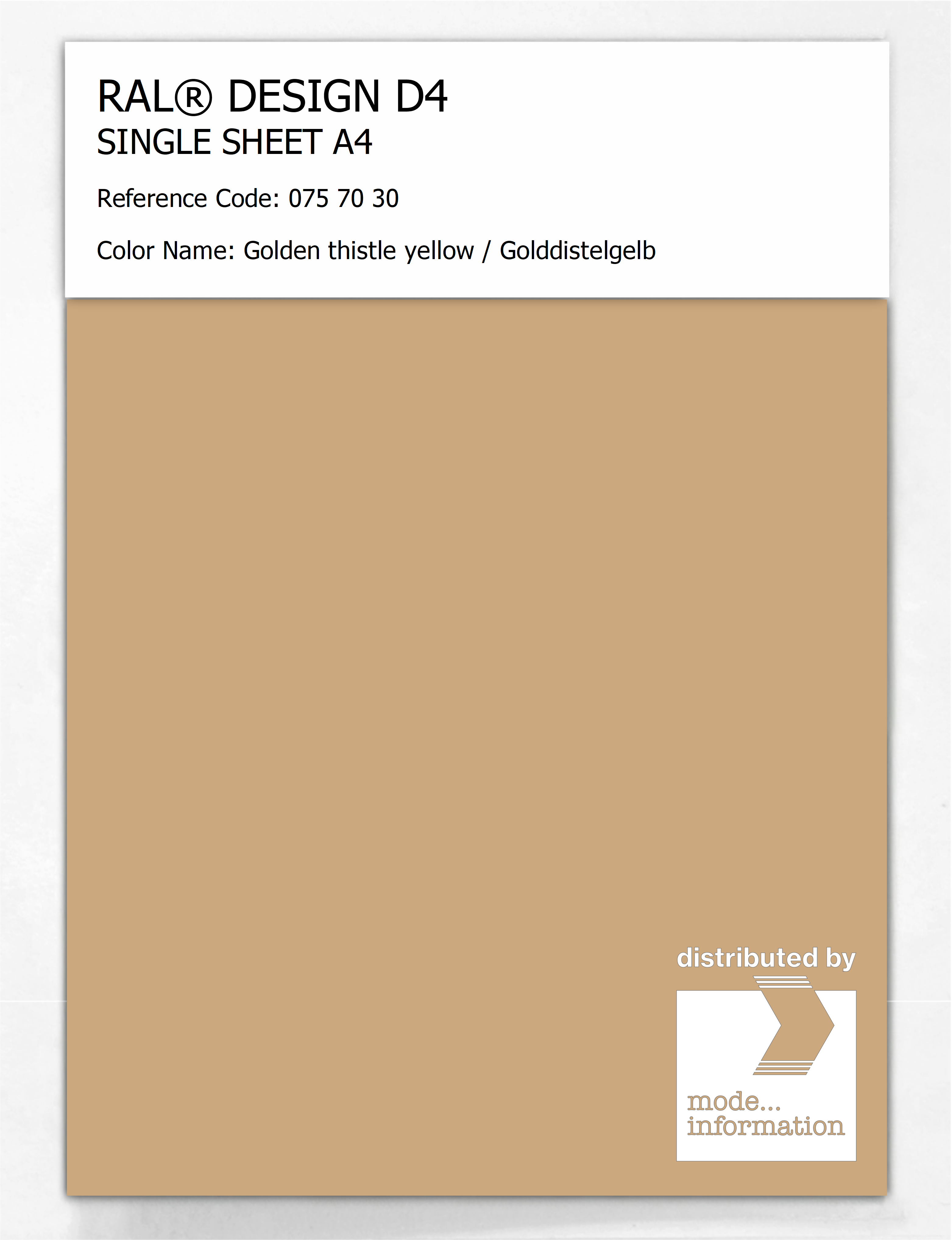 Product image 1 of the product “RAL® DESIGN D4 SINGLE SHEET A4 075 70 30 Golden thistle yellow / Golddistelgelb ”