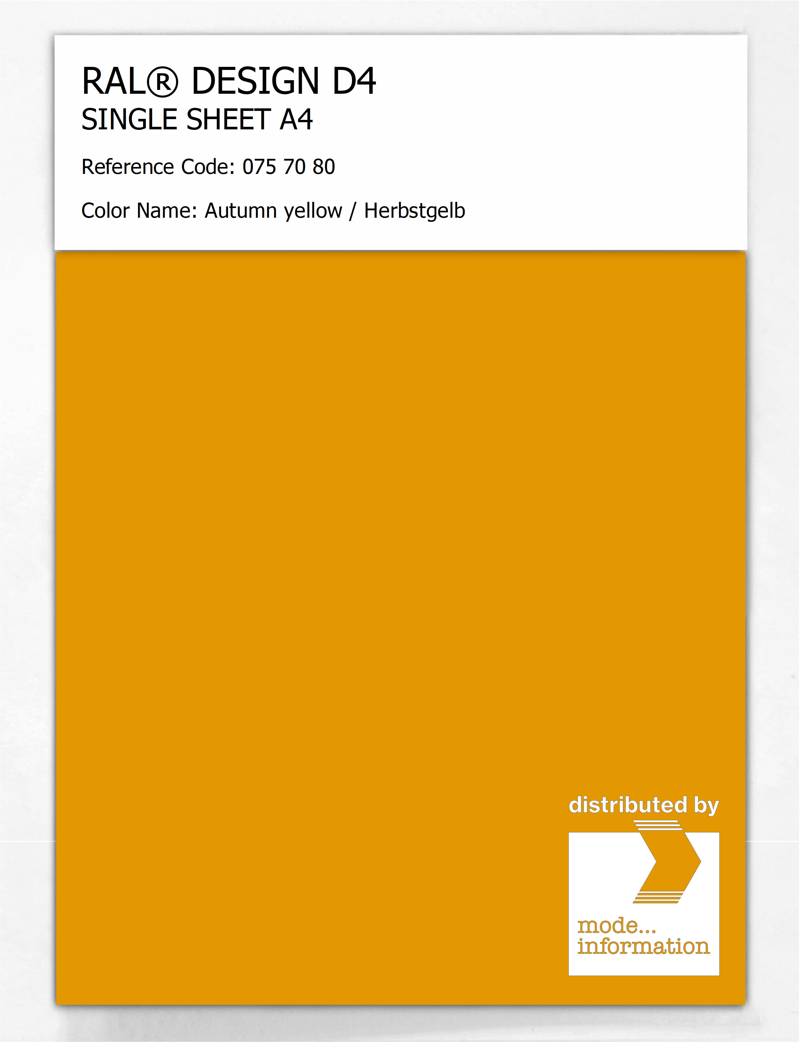 Product image 1 of the product “RAL® DESIGN D4 SINGLE SHEET A4 075 70 80 Autumn yellow / Herbstgelb ”