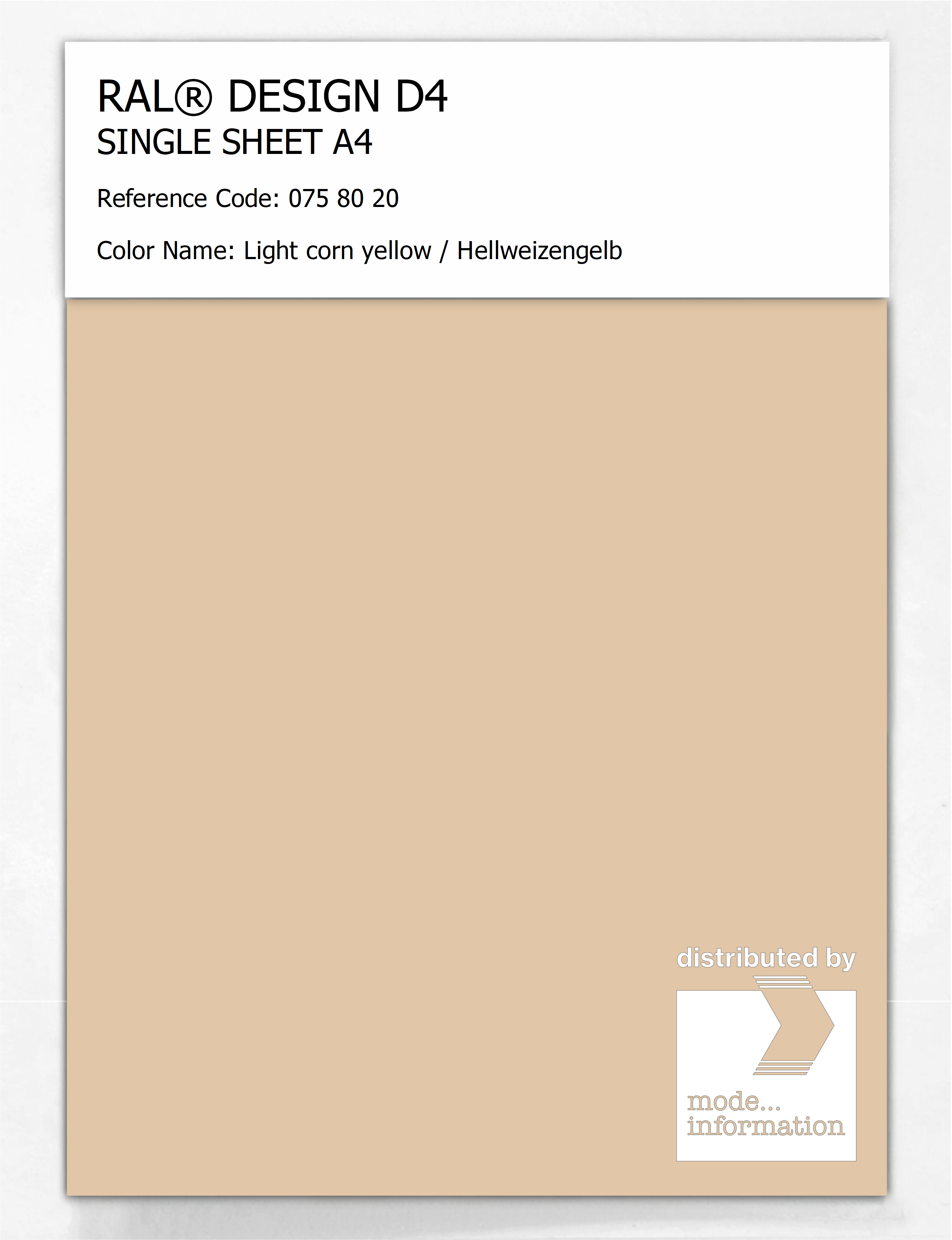 Artikelbild 1 des Artikels “RAL® DESIGN D4 SINGLE SHEET A4 075 80 20 Light corn yellow / Hellweizengelb “