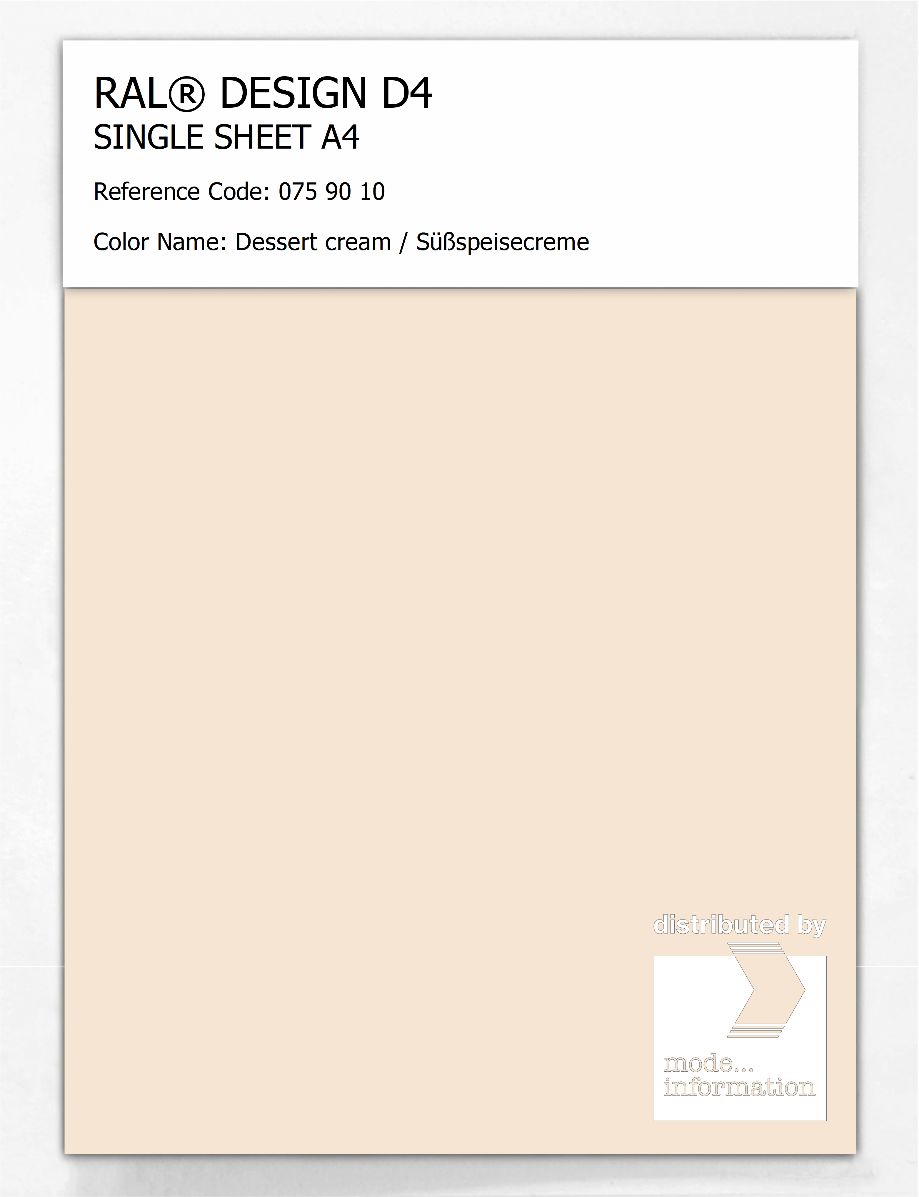 Product image 1 of the product “RAL® DESIGN D4 SINGLE SHEET A4 075 90 10 Dessert cream / Süßspeisecreme ”