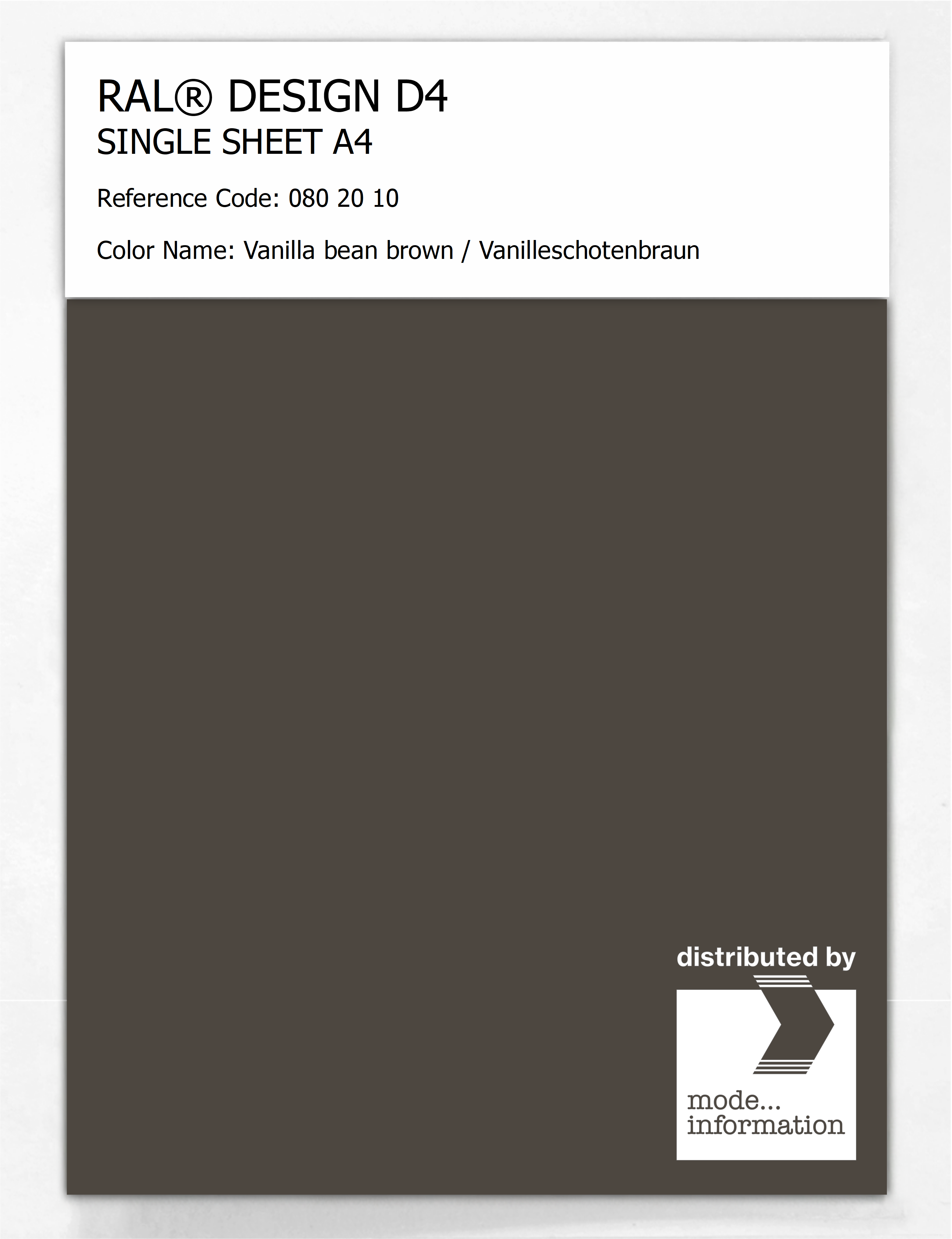 Product image 1 of the product “RAL® DESIGN D4 SINGLE SHEET A4 080 20 10 Vanilla bean brown / Vanilleschotenbraun ”