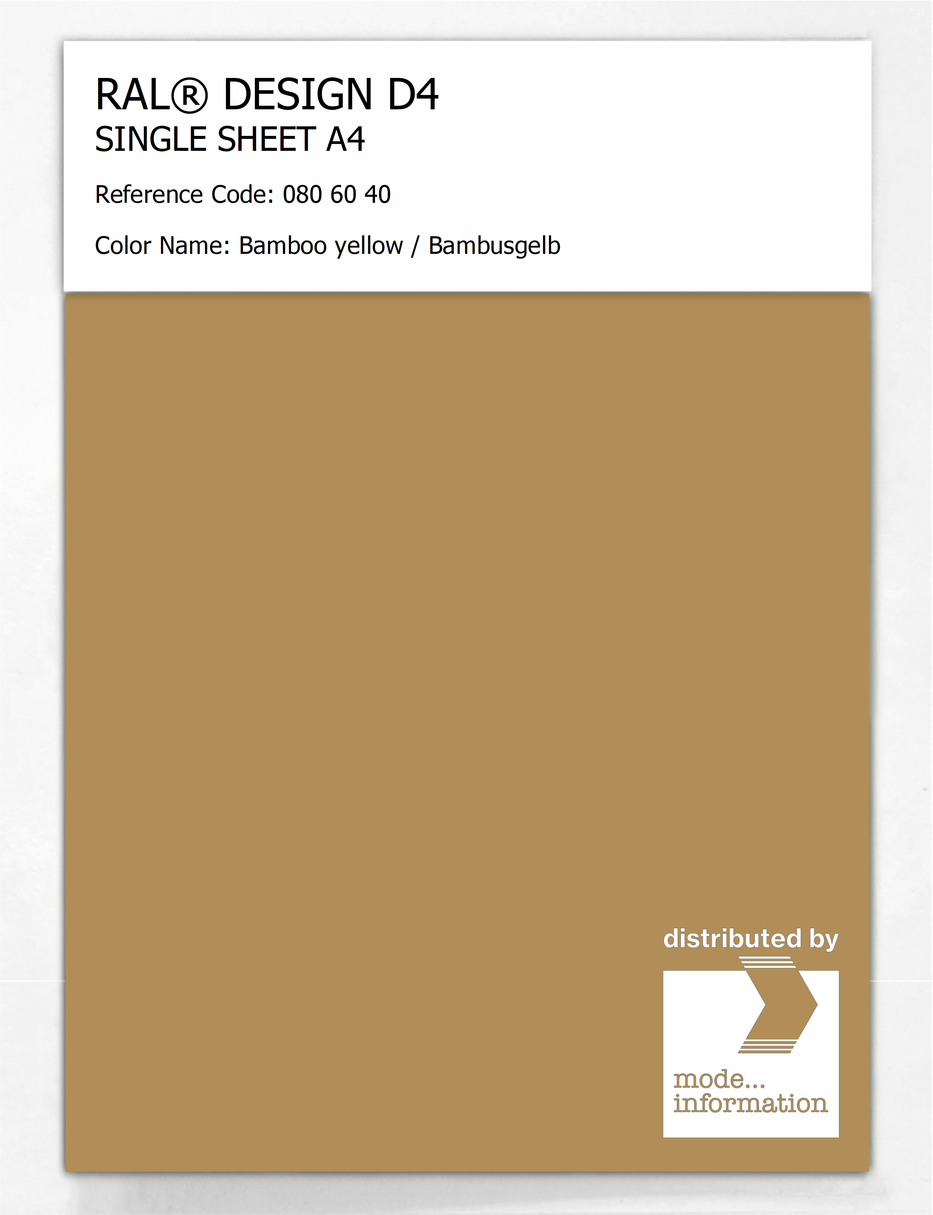 Product image 1 of the product “RAL® DESIGN D4 SINGLE SHEET A4 080 60 40 Bamboo yellow / Bambusgelb ”