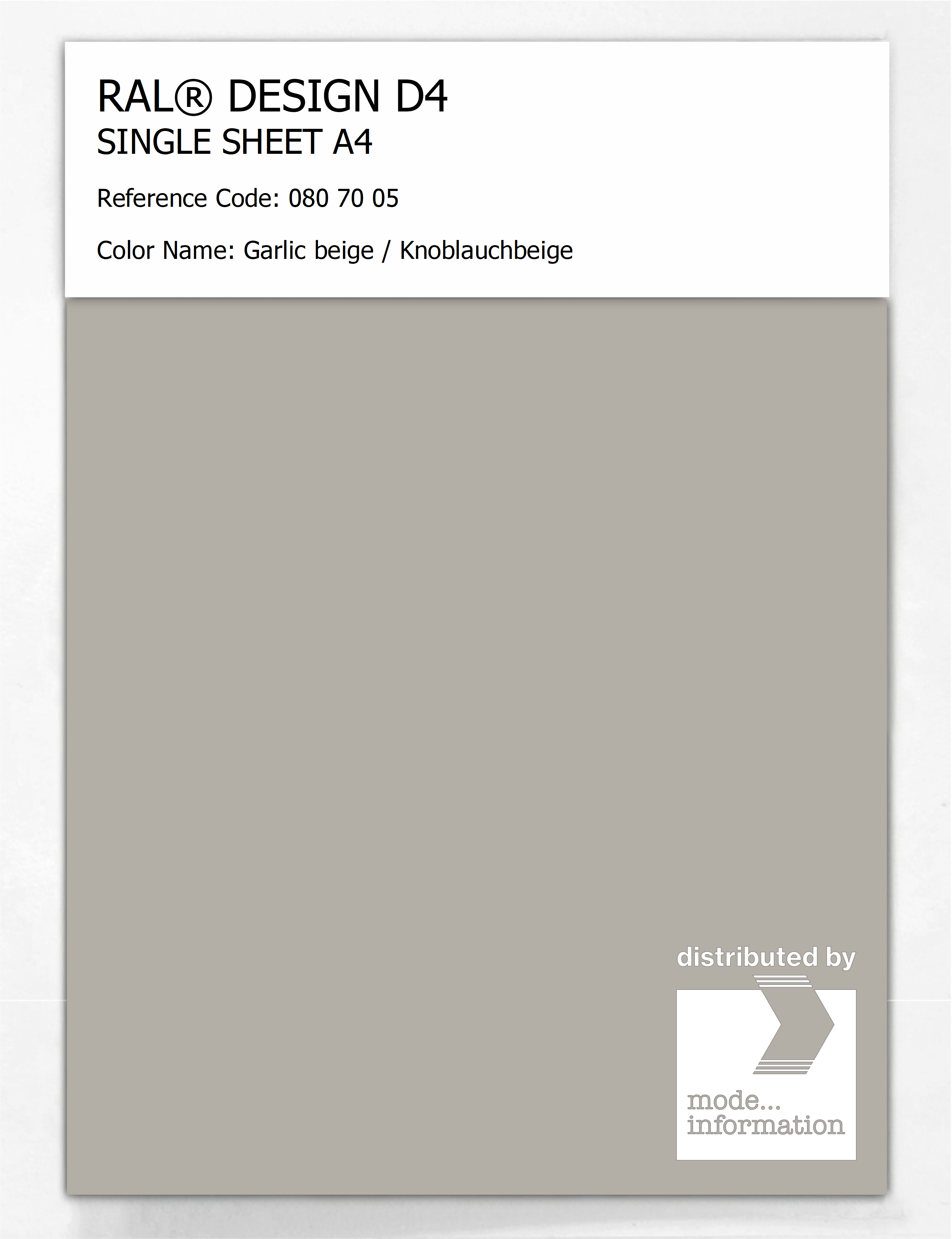 Product image 1 of the product “RAL® DESIGN D4 SINGLE SHEET A4 080 70 05 Garlic beige / Knoblauchbeige ”