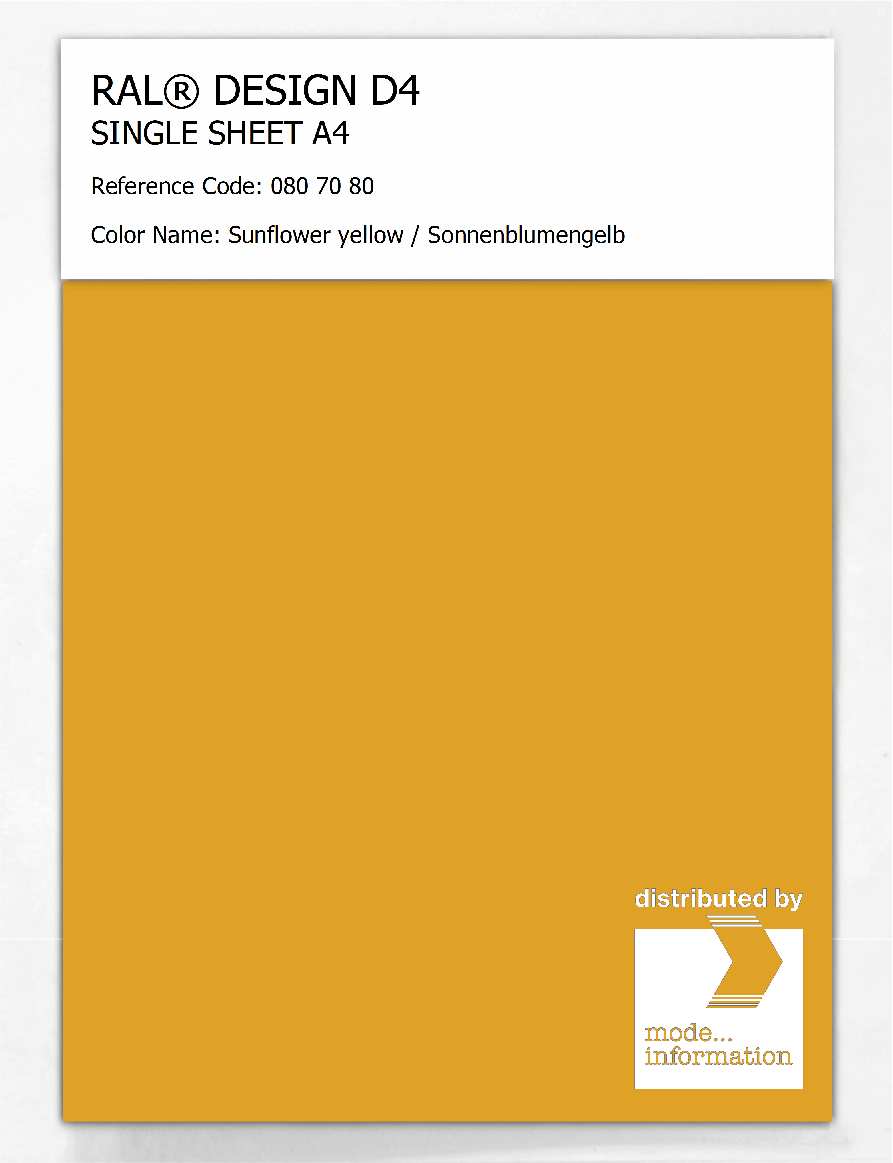 Product image 1 of the product “RAL® DESIGN D4 SINGLE SHEET A4 080 70 80 Sunflower yellow / Sonnenblumengelb ”