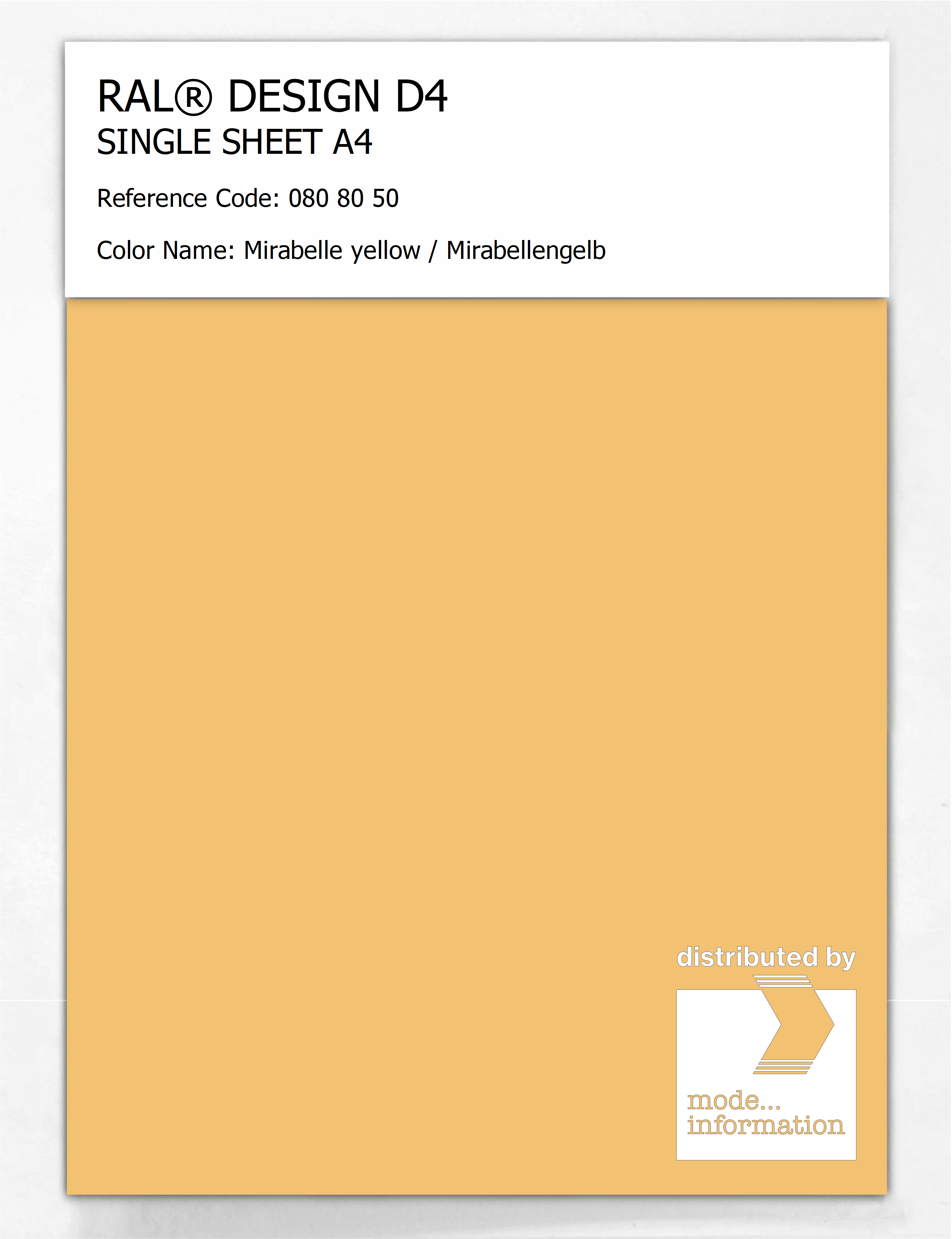 Product image 1 of the product “RAL® DESIGN D4 SINGLE SHEET A4 080 80 50 Mirabelle yellow / Mirabellengelb ”