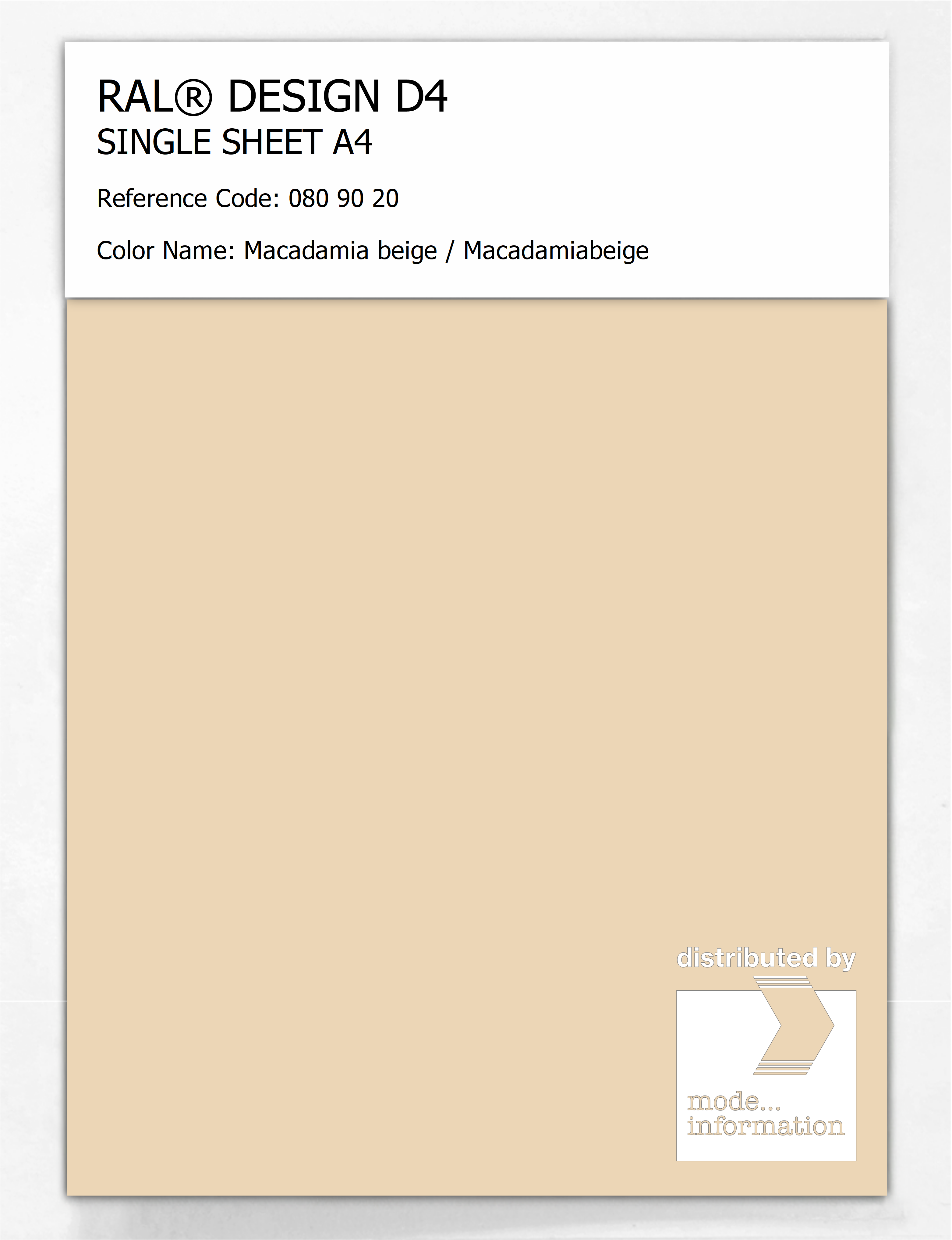 Product image 1 of the product “RAL® DESIGN D4 SINGLE SHEET A4 080 90 20 Macadamia beige / Macadamiabeige ”